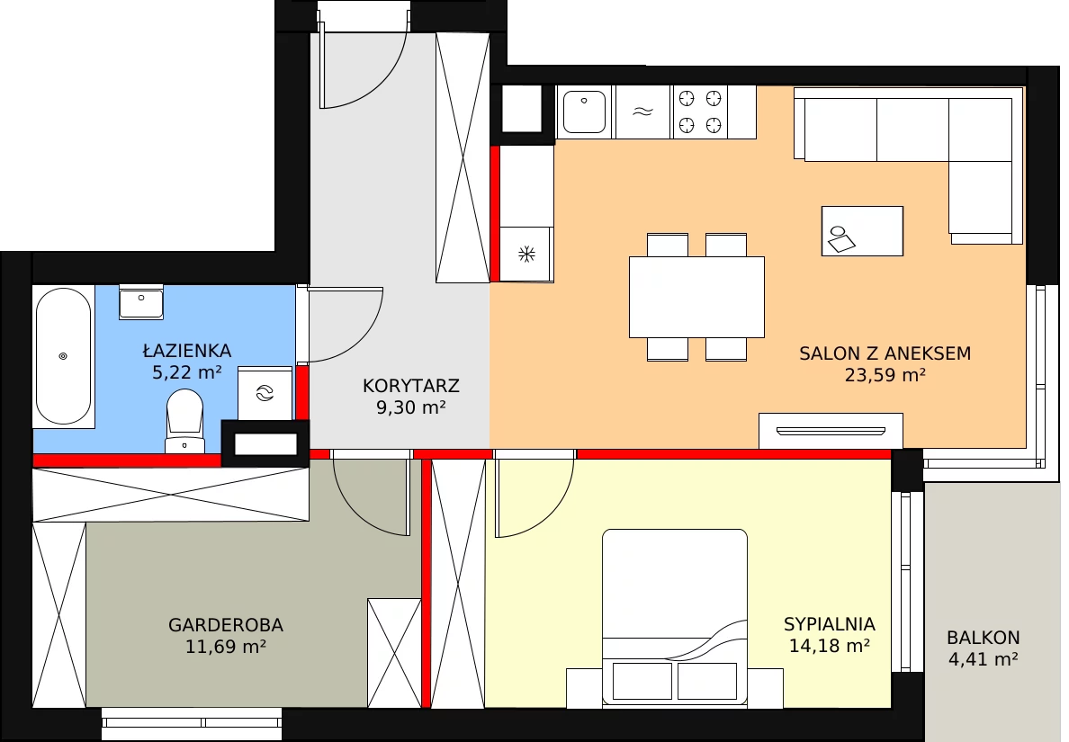 2 pokoje, mieszkanie 65,82 m², piętro 3, oferta nr B.12, Osiedle Puenta, Warszawa, Targówek, Bródno, ul. Rembielińska