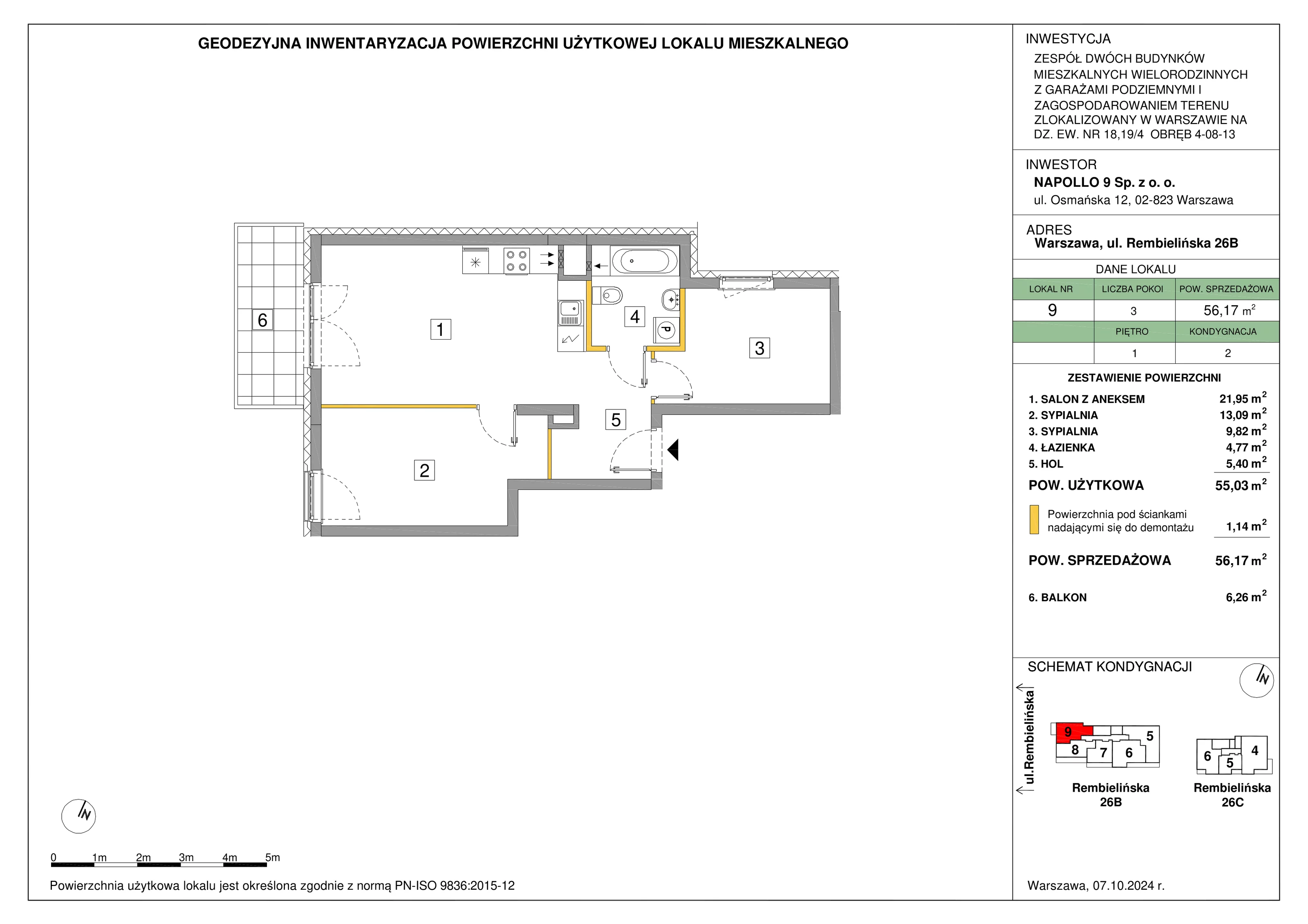 3 pokoje, mieszkanie 56,17 m², piętro 1, oferta nr A.09, Osiedle Puenta, Warszawa, Targówek, Bródno, ul. Rembielińska