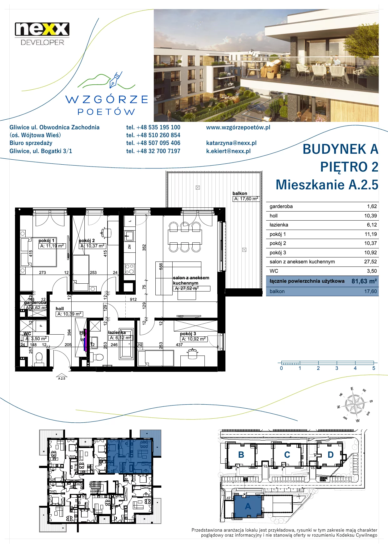 Mieszkanie 81,63 m², piętro 2, oferta nr A.2.5, Wzgórze Poetów, Gliwice, Wójtowa Wieś, ul. T. Mazowieckiego