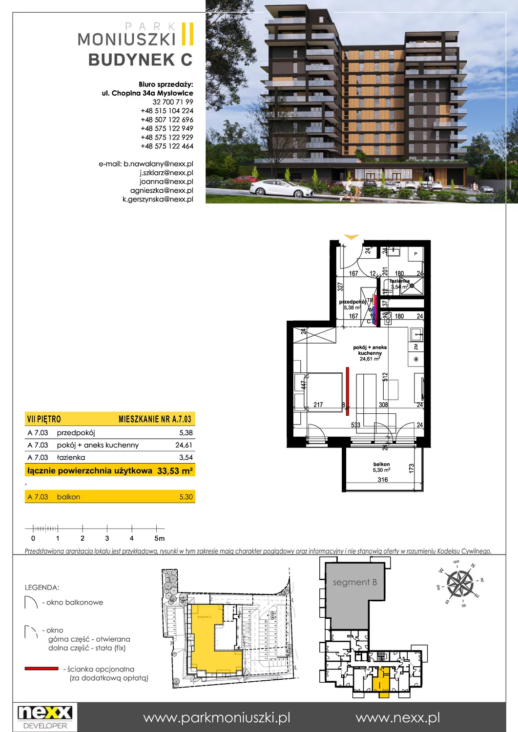 Mieszkanie 33,53 m², piętro 7, oferta nr A 7.03, Osiedle Park Moniuszki, Mysłowice, ul. Okrzei / Wielka Skotnica