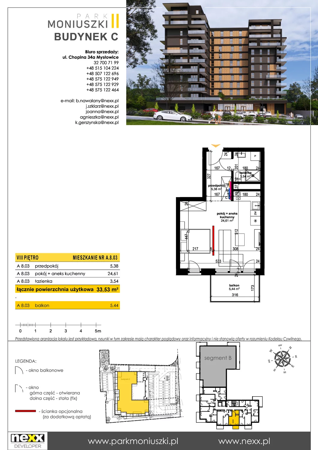 Mieszkanie 33,53 m², piętro 8, oferta nr A 8.03, Osiedle Park Moniuszki, Mysłowice, ul. Okrzei / Wielka Skotnica