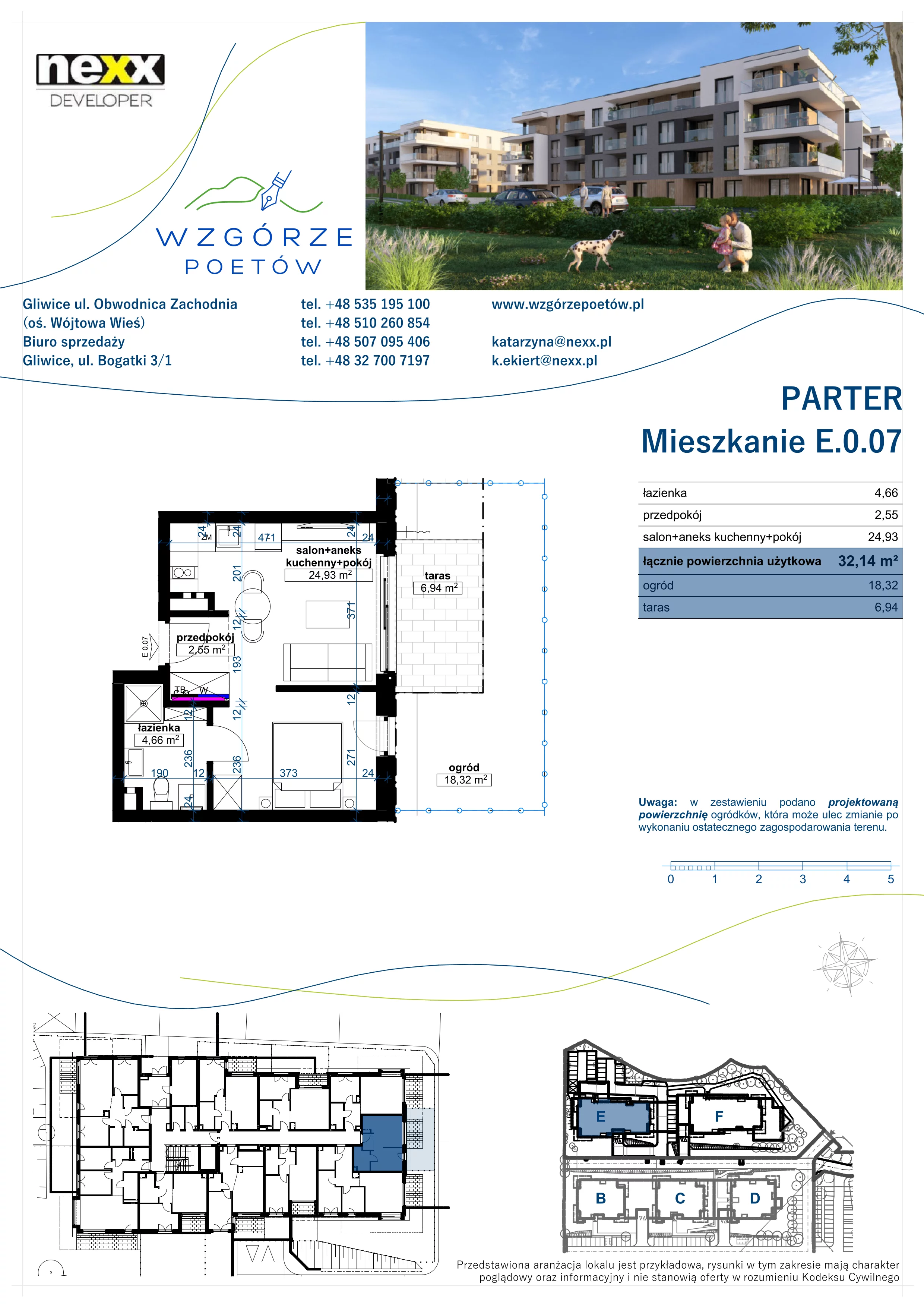 1 pokój, mieszkanie 32,14 m², parter, oferta nr E.0.07, Wzgórze Poetów 2, Gliwice, Wójtowa Wieś, ul. T. Mazowieckiego