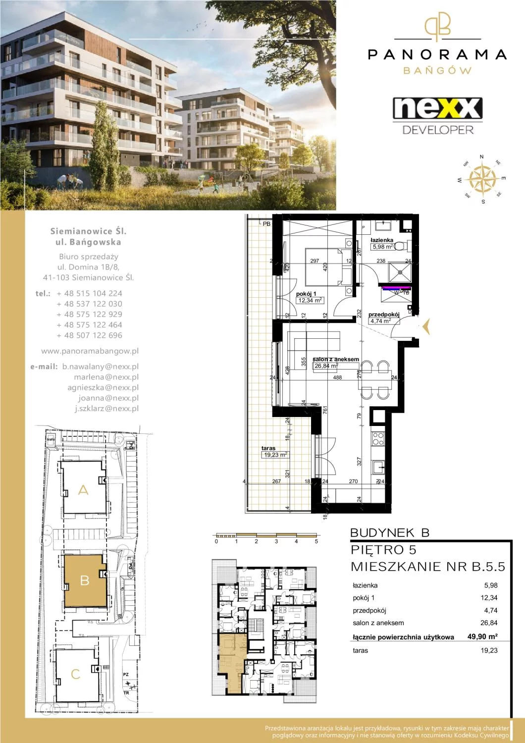 Mieszkanie 49,90 m², piętro 5, oferta nr B 5.5, Panorama Bańgów, Siemianowice Śląskie, Bańgów, ul. Bańgowska