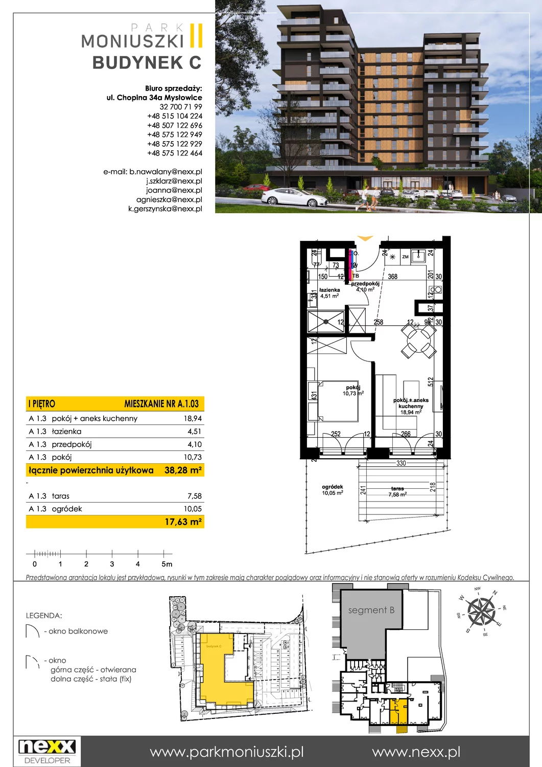 Mieszkanie 38,28 m², piętro 1, oferta nr A 1.03, Osiedle Park Moniuszki, Mysłowice, ul. Okrzei / Wielka Skotnica