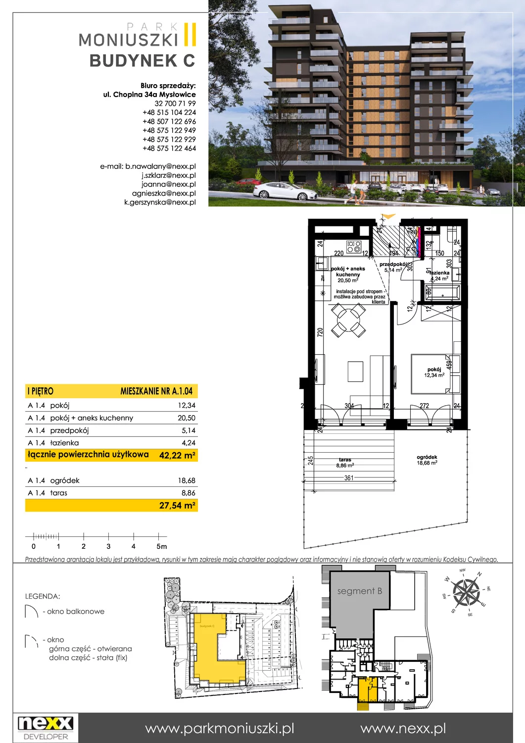 Mieszkanie 42,22 m², piętro 1, oferta nr A 1.04, Osiedle Park Moniuszki, Mysłowice, ul. Okrzei / Wielka Skotnica