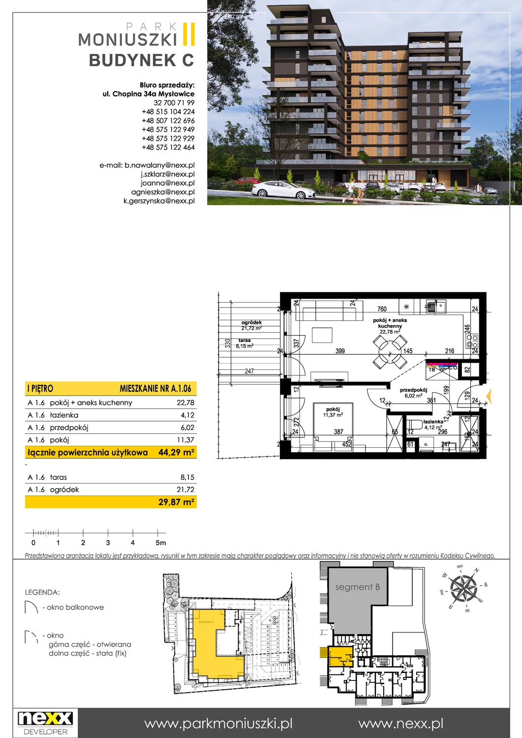 Mieszkanie 44,29 m², piętro 1, oferta nr A 1.06, Osiedle Park Moniuszki, Mysłowice, ul. Okrzei / Wielka Skotnica