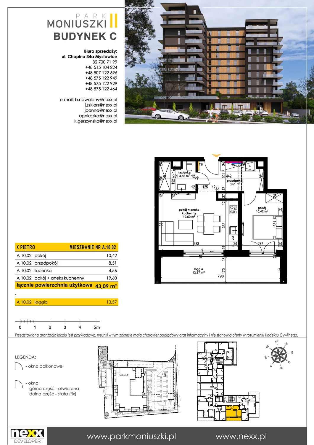 Mieszkanie 42,58 m², piętro 10, oferta nr A 10.02, Osiedle Park Moniuszki, Mysłowice, ul. Okrzei / Wielka Skotnica