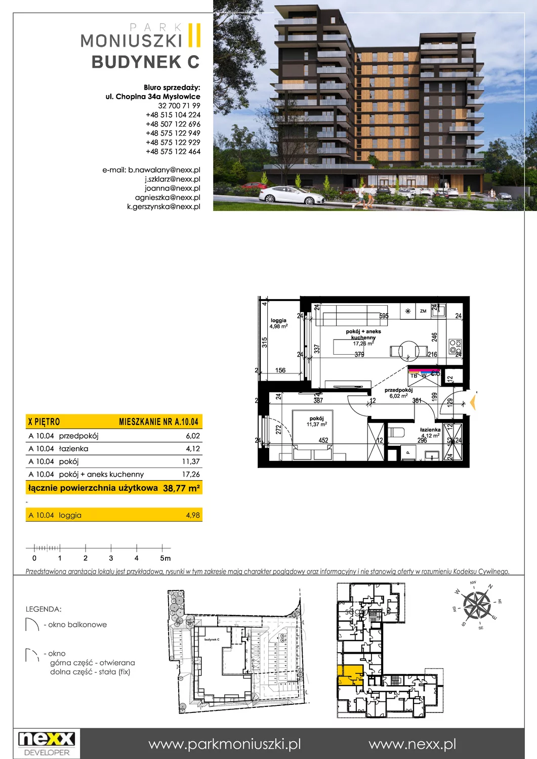 Mieszkanie 38,77 m², piętro 10, oferta nr A 10.04, Osiedle Park Moniuszki, Mysłowice, ul. Okrzei / Wielka Skotnica