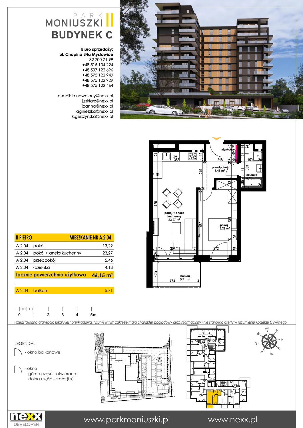 Mieszkanie 46,12 m², piętro 2, oferta nr A 2.04, Osiedle Park Moniuszki, Mysłowice, ul. Okrzei / Wielka Skotnica