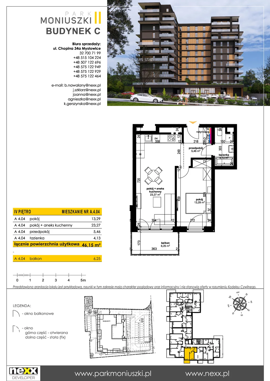 Mieszkanie 46,12 m², piętro 4, oferta nr A 4.04, Osiedle Park Moniuszki, Mysłowice, ul. Okrzei / Wielka Skotnica