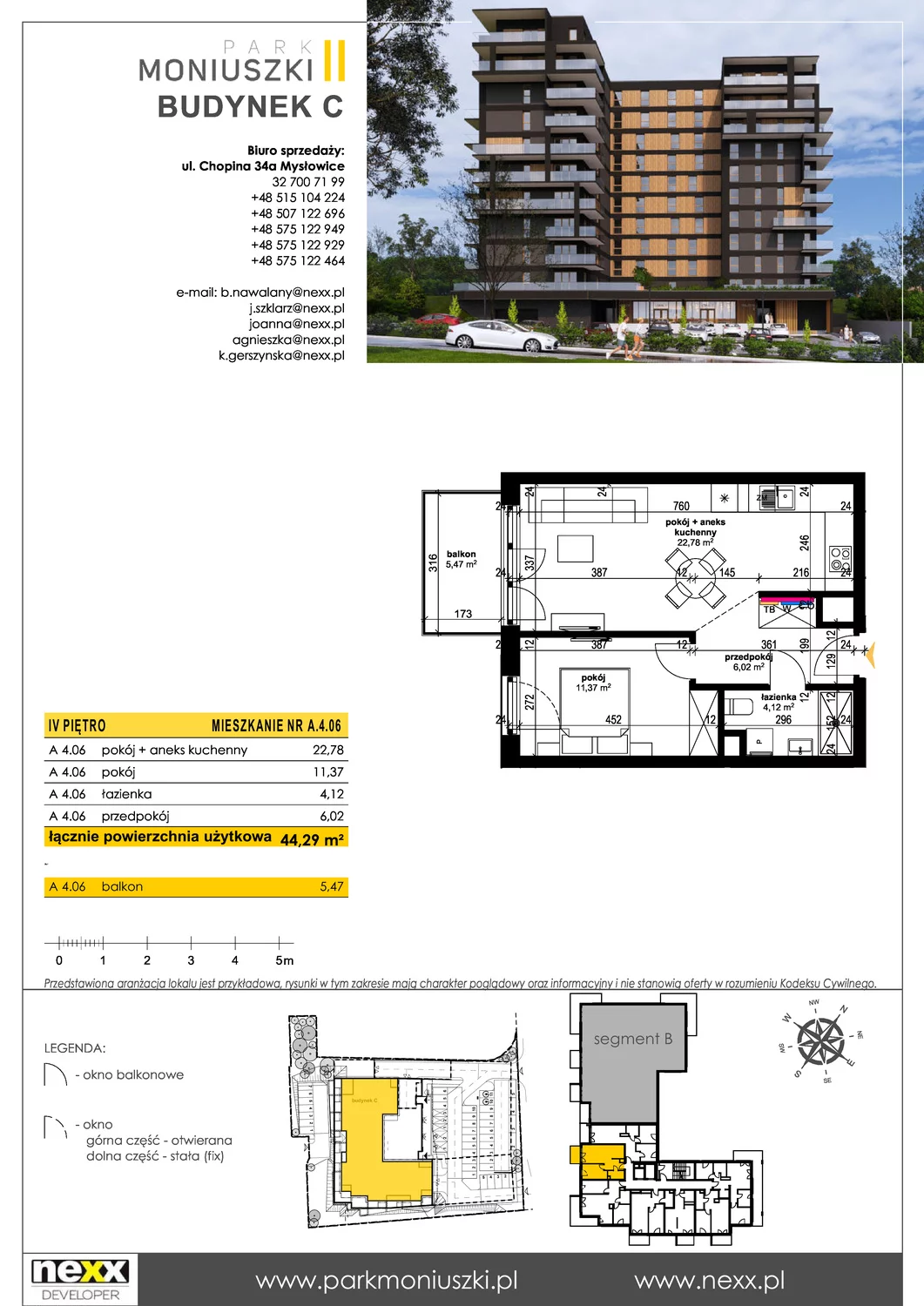 Mieszkanie 44,29 m², piętro 4, oferta nr A 4.06, Osiedle Park Moniuszki, Mysłowice, ul. Okrzei / Wielka Skotnica