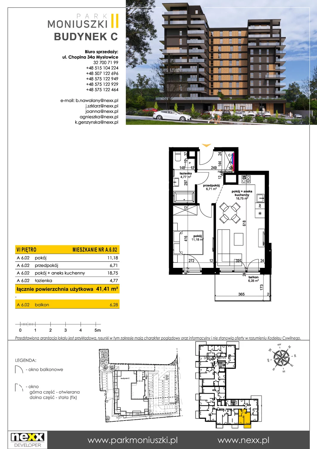 Mieszkanie 41,30 m², piętro 6, oferta nr A 6.02, Osiedle Park Moniuszki, Mysłowice, ul. Okrzei / Wielka Skotnica