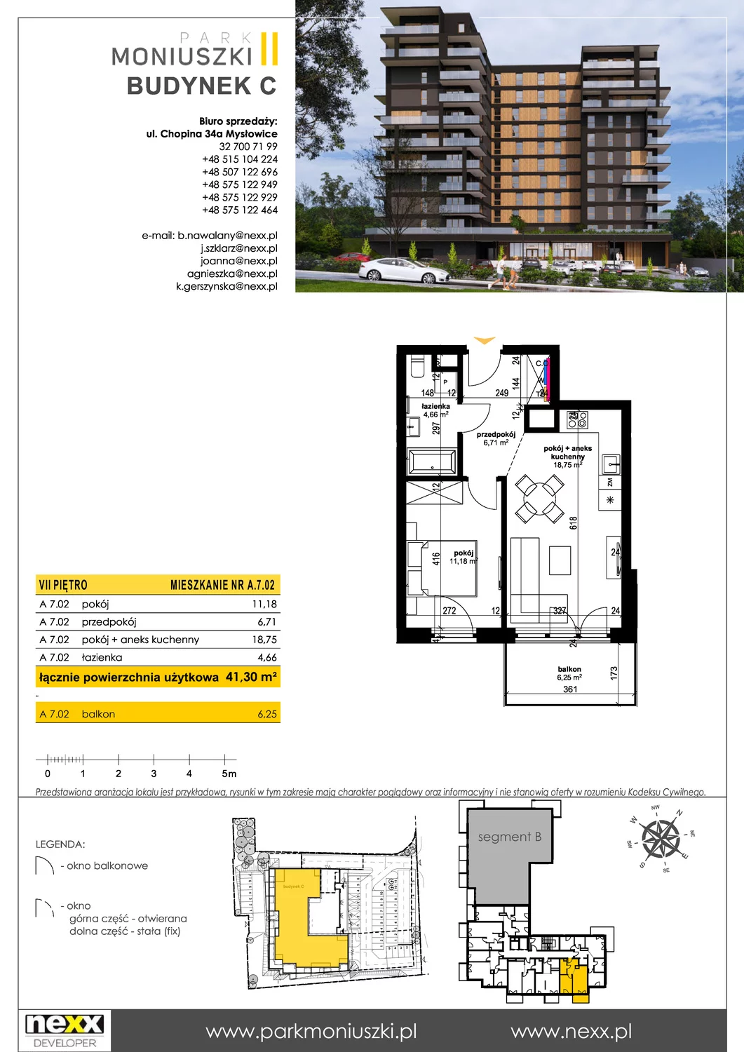 Mieszkanie 41,30 m², piętro 7, oferta nr A 7.02, Osiedle Park Moniuszki, Mysłowice, ul. Okrzei / Wielka Skotnica