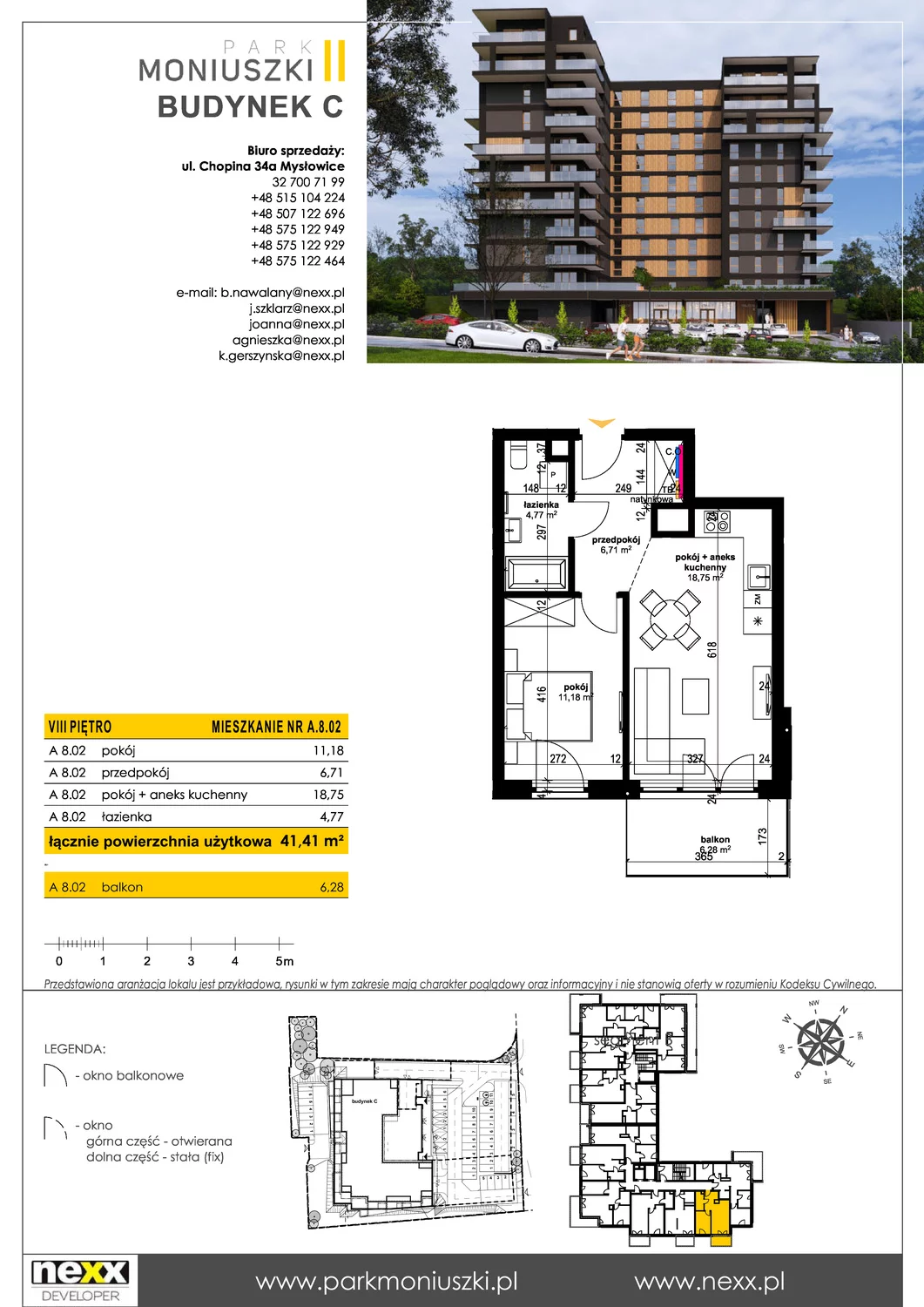 Mieszkanie 41,30 m², piętro 8, oferta nr A 8.02, Osiedle Park Moniuszki, Mysłowice, ul. Okrzei / Wielka Skotnica