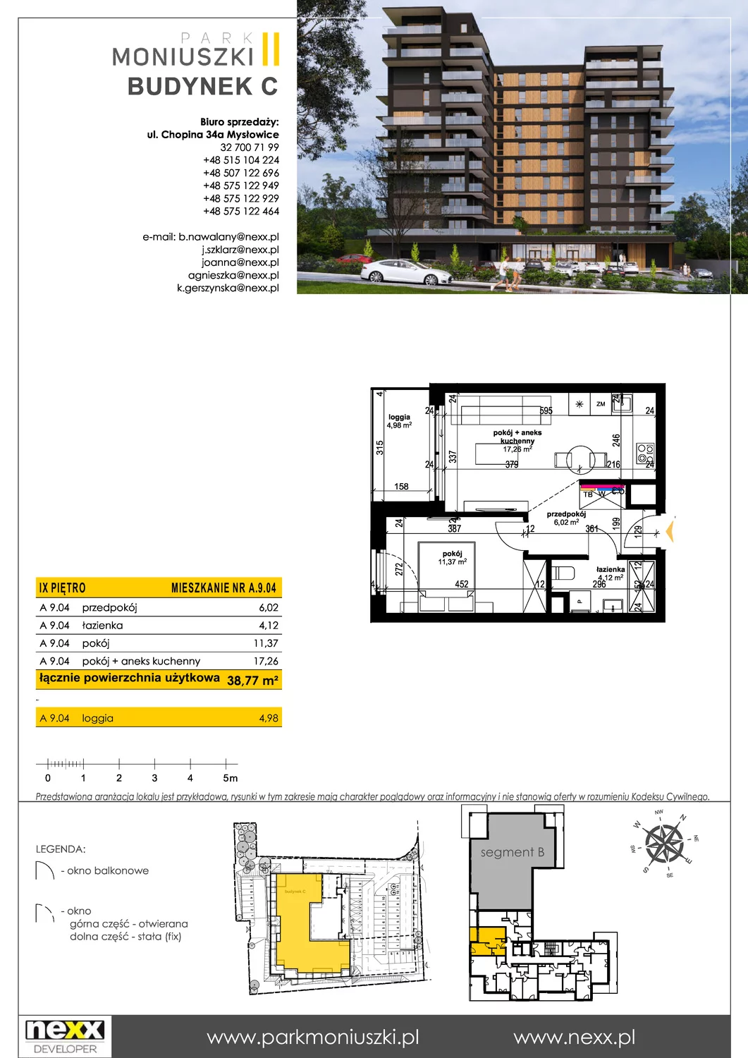 Mieszkanie 38,77 m², piętro 9, oferta nr A 9.04, Osiedle Park Moniuszki, Mysłowice, ul. Okrzei / Wielka Skotnica