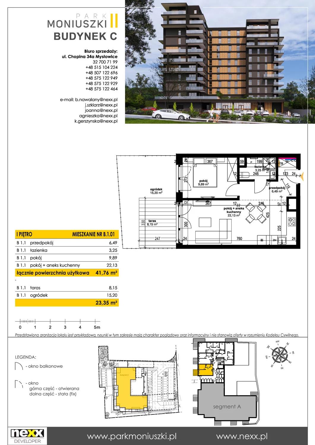 Mieszkanie 41,76 m², piętro 1, oferta nr B 1.01, Osiedle Park Moniuszki, Mysłowice, ul. Okrzei / Wielka Skotnica