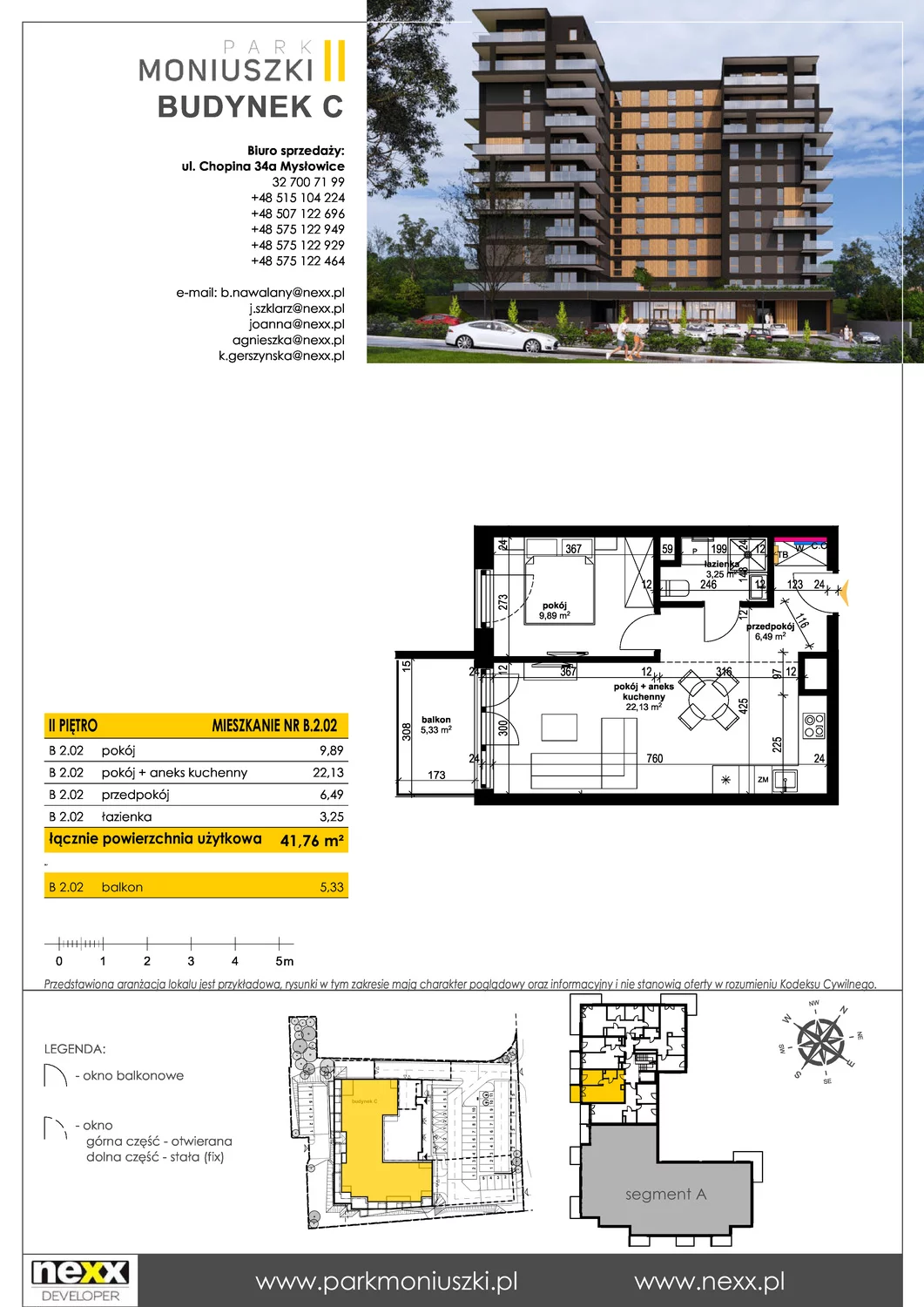 Mieszkanie 41,76 m², piętro 2, oferta nr B 2.02, Osiedle Park Moniuszki, Mysłowice, ul. Okrzei / Wielka Skotnica