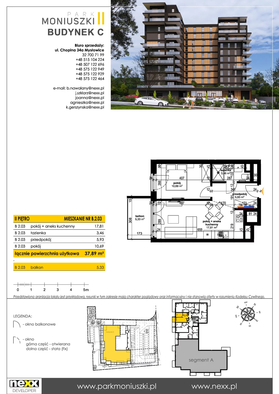 Mieszkanie 37,89 m², piętro 2, oferta nr B 2.03, Osiedle Park Moniuszki, Mysłowice, ul. Okrzei / Wielka Skotnica