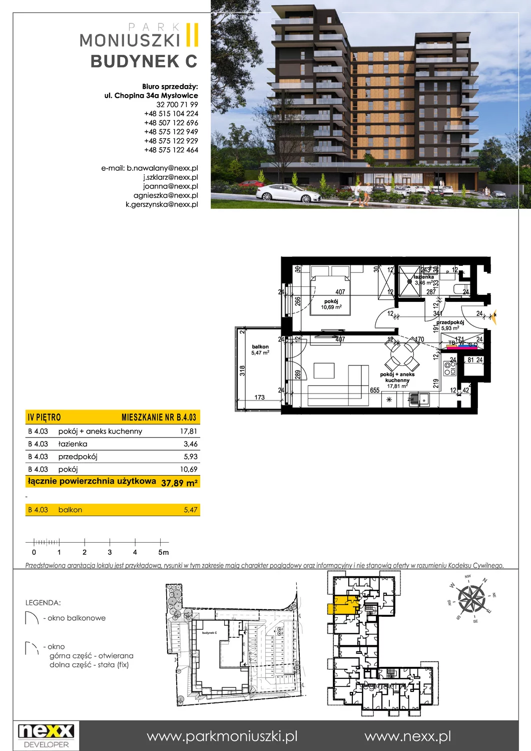 Mieszkanie 37,89 m², piętro 4, oferta nr B 4.03, Osiedle Park Moniuszki, Mysłowice, ul. Okrzei / Wielka Skotnica