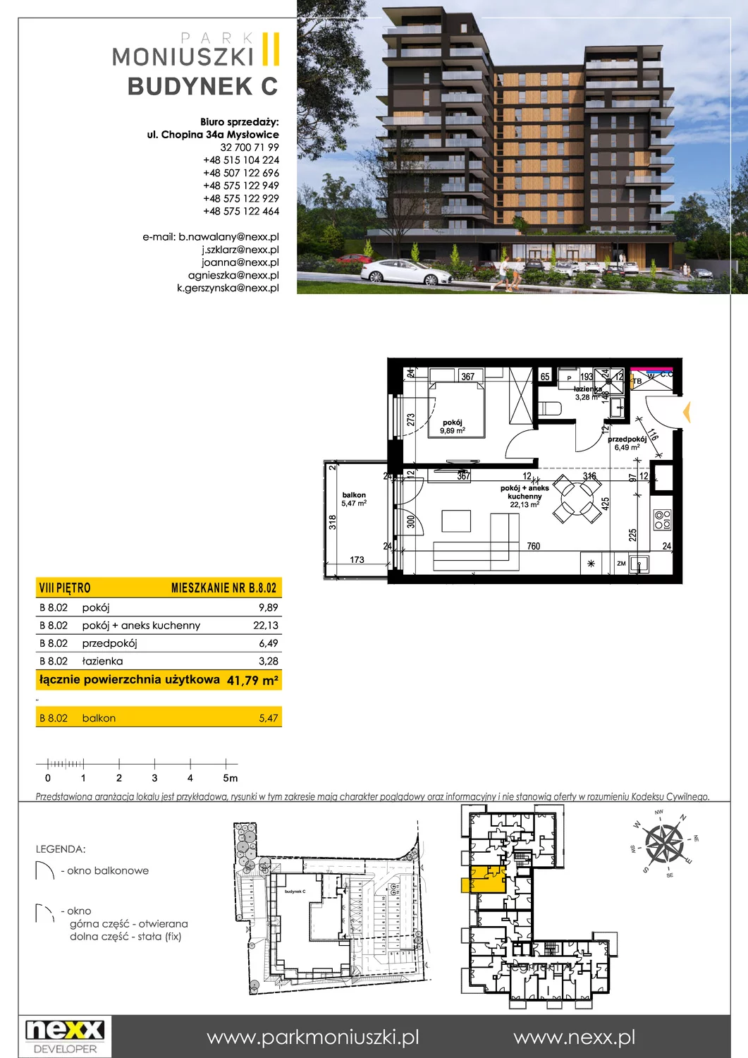 Mieszkanie 41,76 m², piętro 8, oferta nr B 8.02, Osiedle Park Moniuszki, Mysłowice, ul. Okrzei / Wielka Skotnica