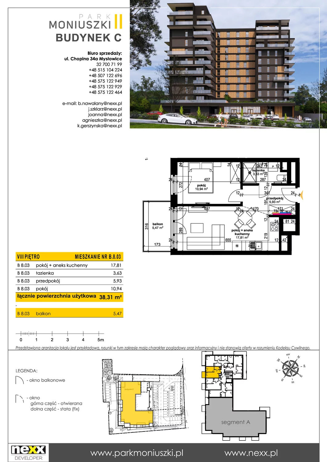 Mieszkanie 38,31 m², piętro 8, oferta nr B 8.03, Osiedle Park Moniuszki, Mysłowice, ul. Okrzei / Wielka Skotnica