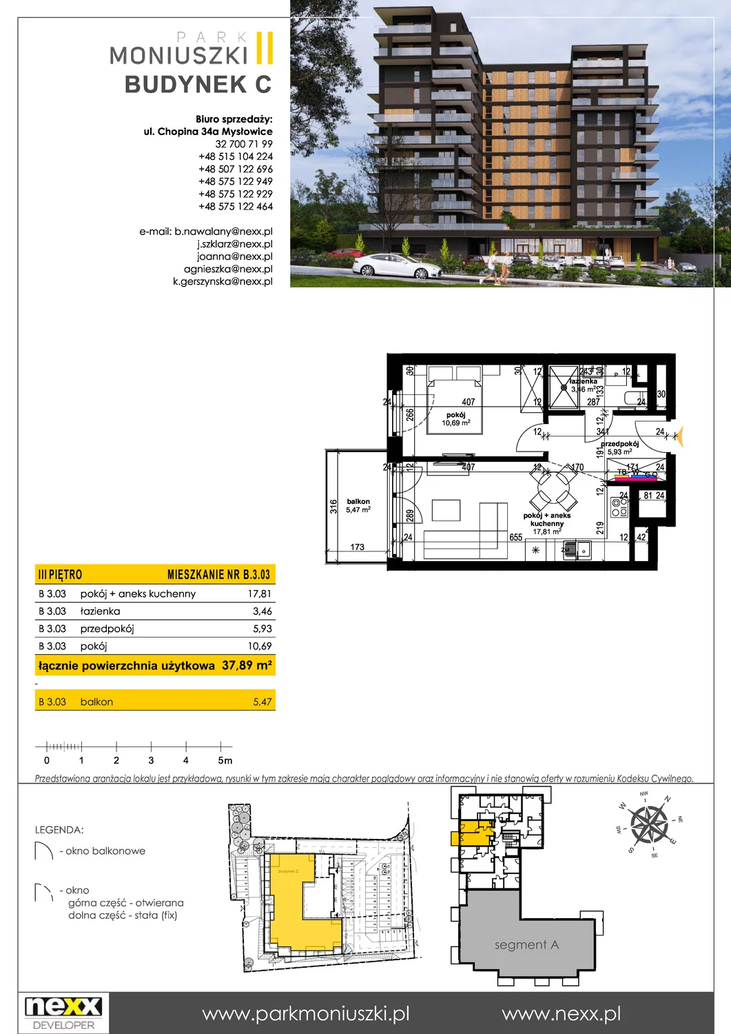 Mieszkanie 37,89 m², piętro 3, oferta nr C - B 3.03, Osiedle Park Moniuszki, Mysłowice, ul. Okrzei / Wielka Skotnica