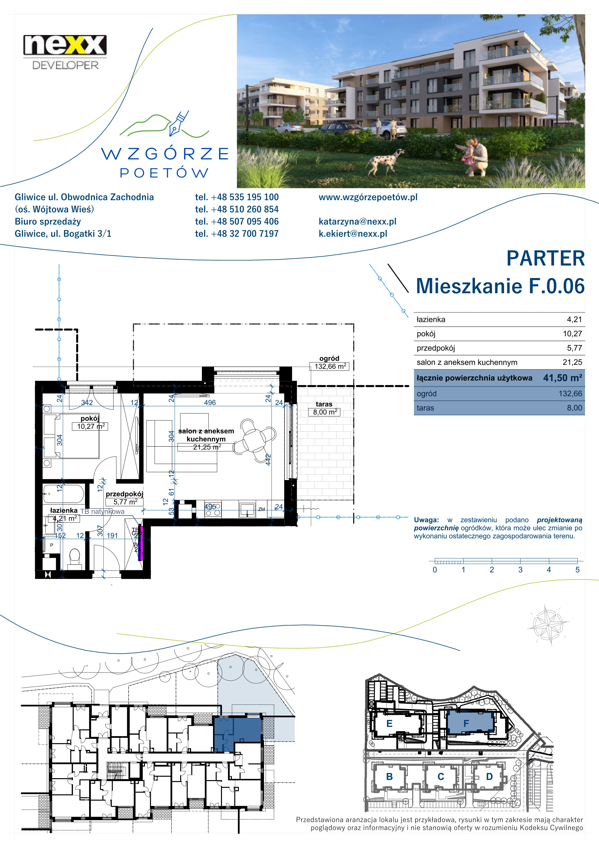 2 pokoje, mieszkanie 41,50 m², parter, oferta nr F.0.06, Wzgórze Poetów 2, Gliwice, Wójtowa Wieś, ul. T. Mazowieckiego