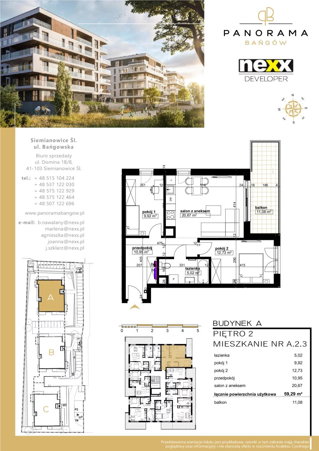 Mieszkanie 59,29 m², piętro 2, oferta nr A 2.3, Panorama Bańgów, Siemianowice Śląskie, Bańgów, ul. Bańgowska