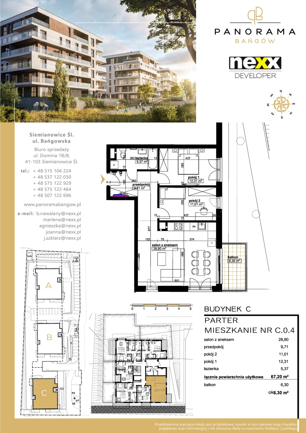 Mieszkanie 67,20 m², parter, oferta nr C 0.4, Panorama Bańgów, Siemianowice Śląskie, Bańgów, ul. Bańgowska