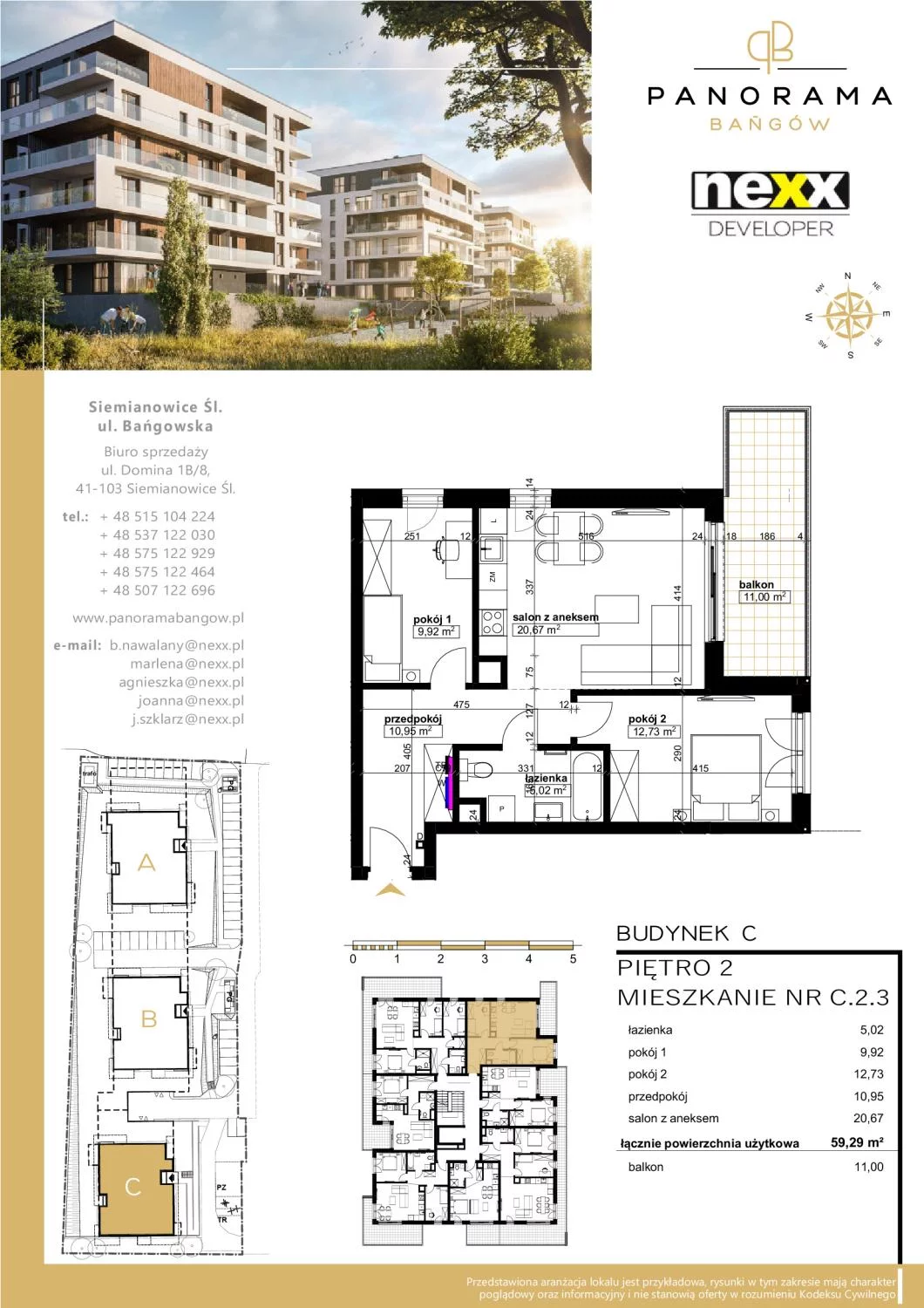 Mieszkanie 59,29 m², piętro 2, oferta nr C 2.3, Panorama Bańgów, Siemianowice Śląskie, Bańgów, ul. Bańgowska