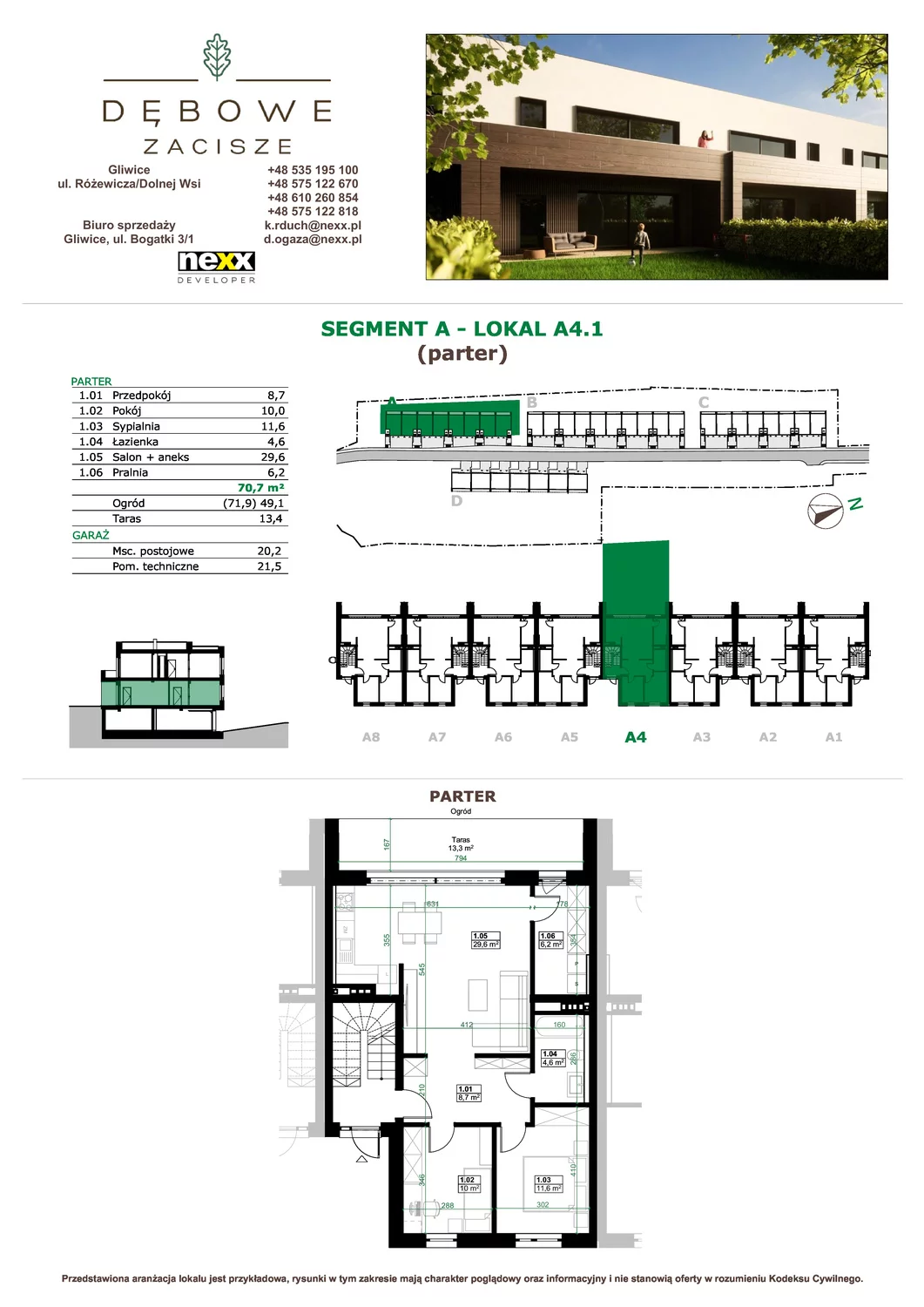 Mieszkanie 70,70 m², parter, oferta nr A4.1, Dębowe Zacisze, Gliwice, Wójtowa Wieś, ul. Dolnej Wsi