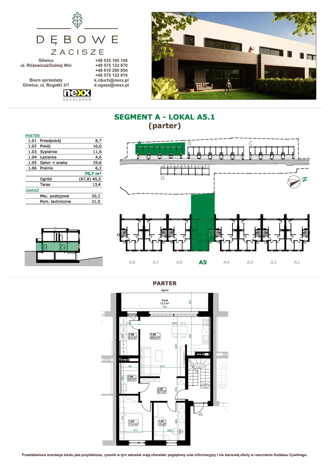 Mieszkanie 70,70 m², parter, oferta nr A5.1, Dębowe Zacisze, Gliwice, Wójtowa Wieś, ul. Dolnej Wsi