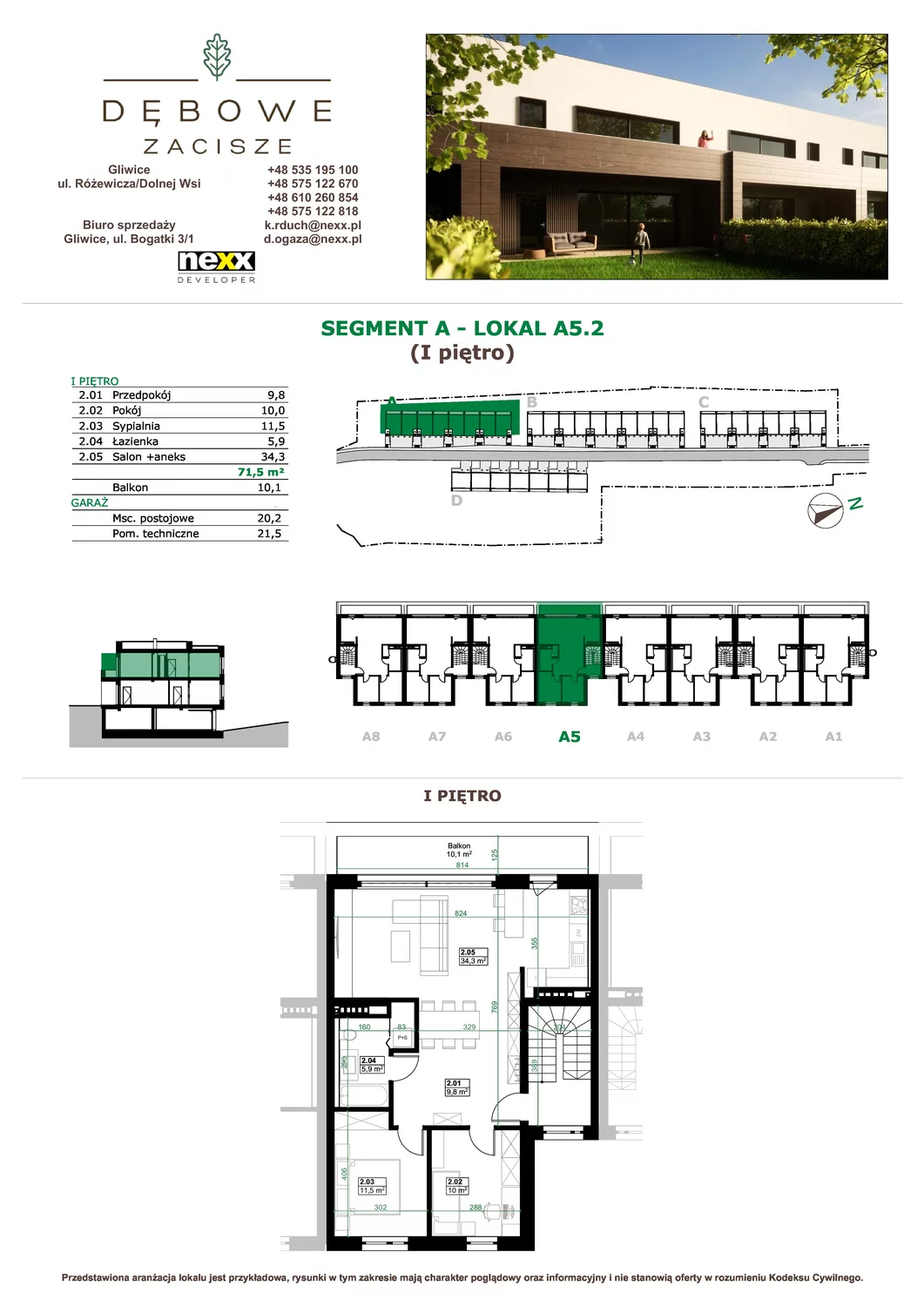 Mieszkanie 71,50 m², piętro 1, oferta nr A5.2, Dębowe Zacisze, Gliwice, Wójtowa Wieś, ul. Dolnej Wsi