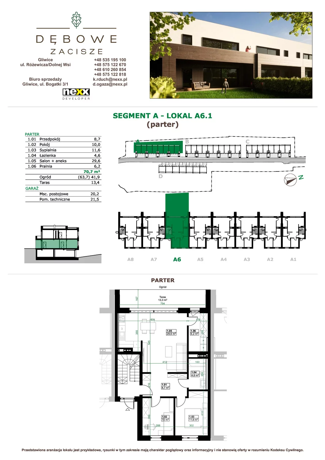 Mieszkanie 70,70 m², parter, oferta nr A6.1, Dębowe Zacisze, Gliwice, Wójtowa Wieś, ul. Dolnej Wsi