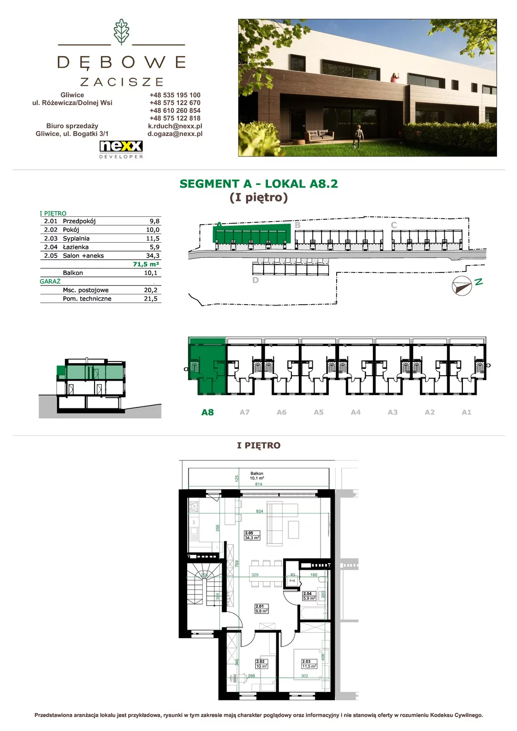 Mieszkanie 71,50 m², piętro 1, oferta nr A8.2, Dębowe Zacisze, Gliwice, Wójtowa Wieś, ul. Dolnej Wsi