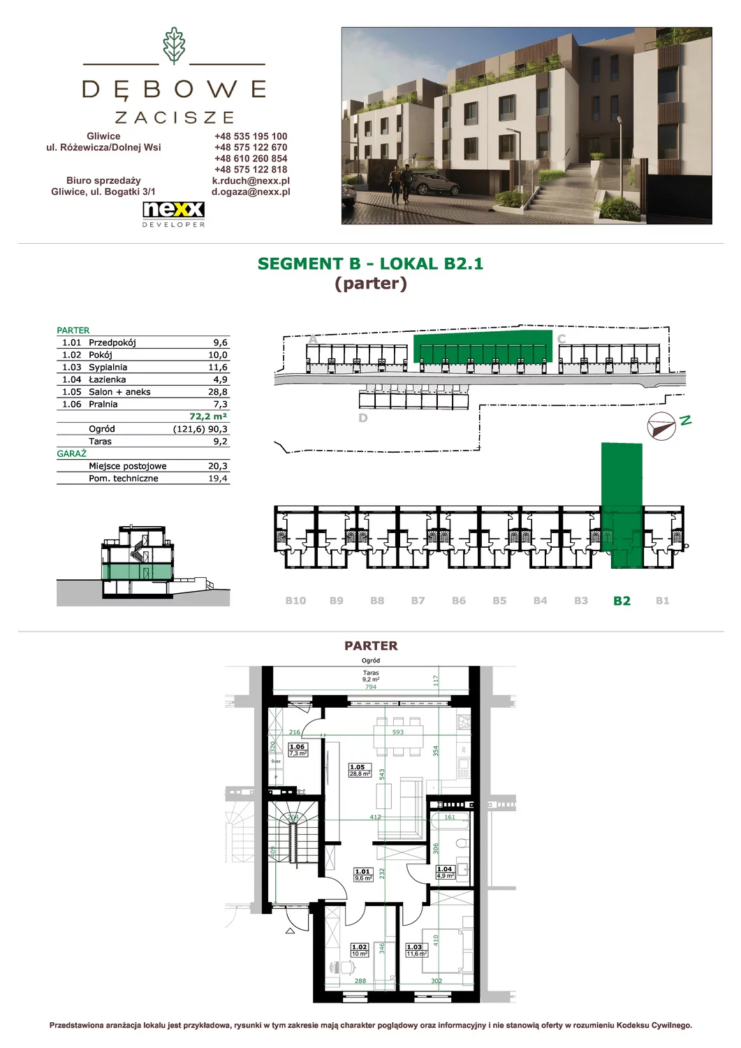 Mieszkanie 72,20 m², parter, oferta nr B2.1, Dębowe Zacisze, Gliwice, Wójtowa Wieś, ul. Dolnej Wsi