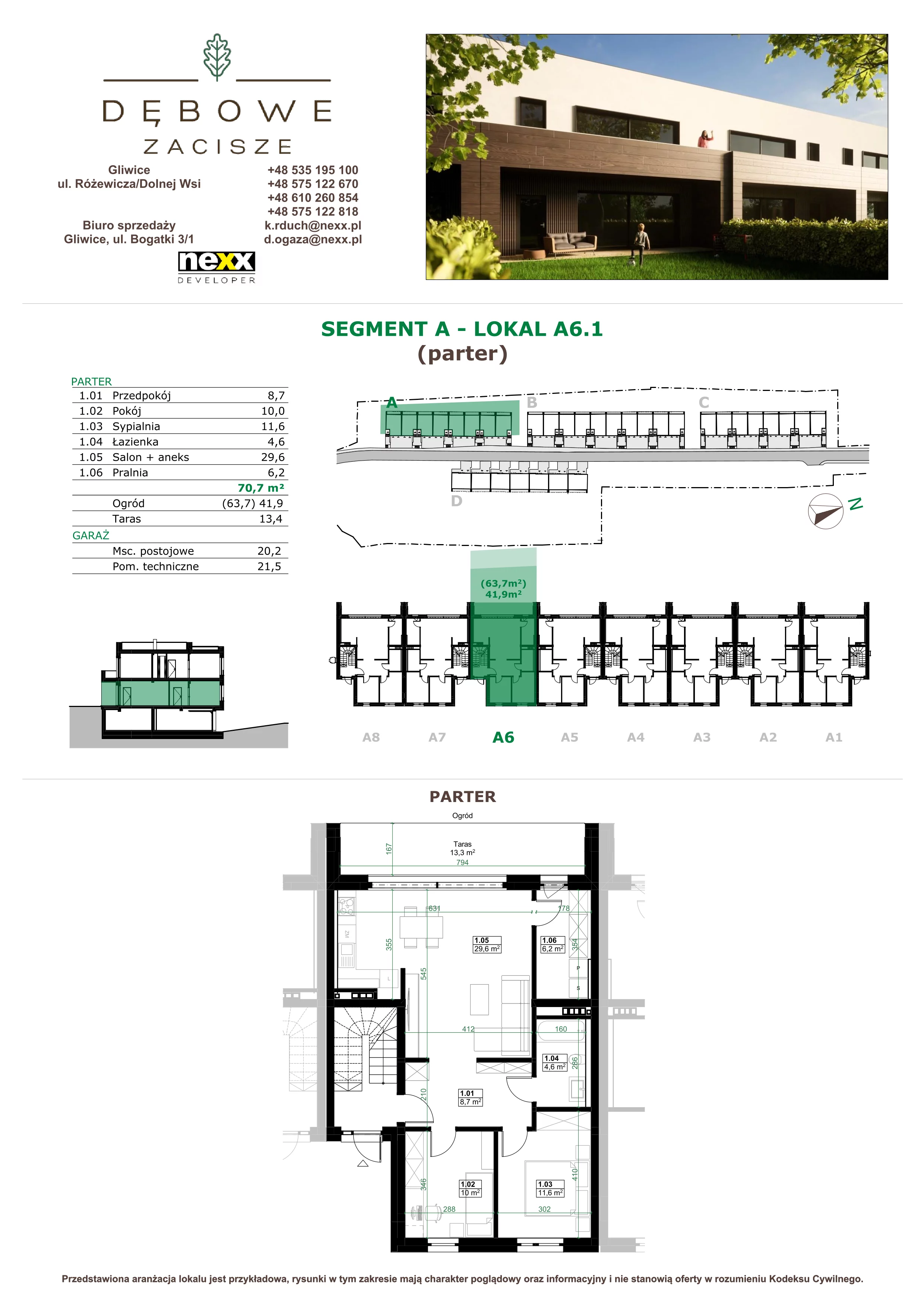 3 pokoje, mieszkanie 70,70 m², parter, oferta nr A6.1, Dębowe Zacisze, Gliwice, Wójtowa Wieś, ul. Dolnej Wsi