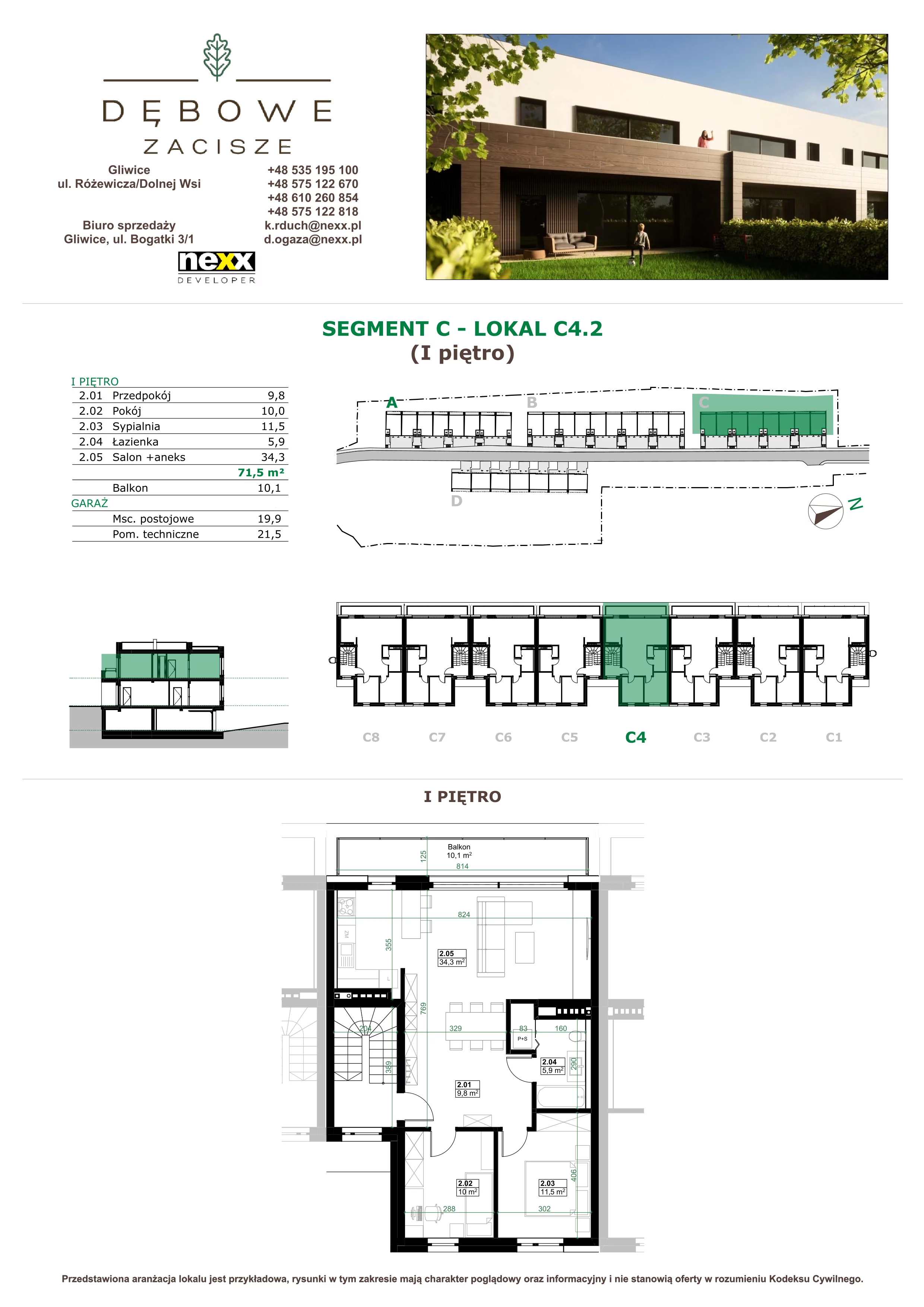 3 pokoje, mieszkanie 71,50 m², piętro 1, oferta nr C4.2, Dębowe Zacisze, Gliwice, Wójtowa Wieś, ul. Dolnej Wsi