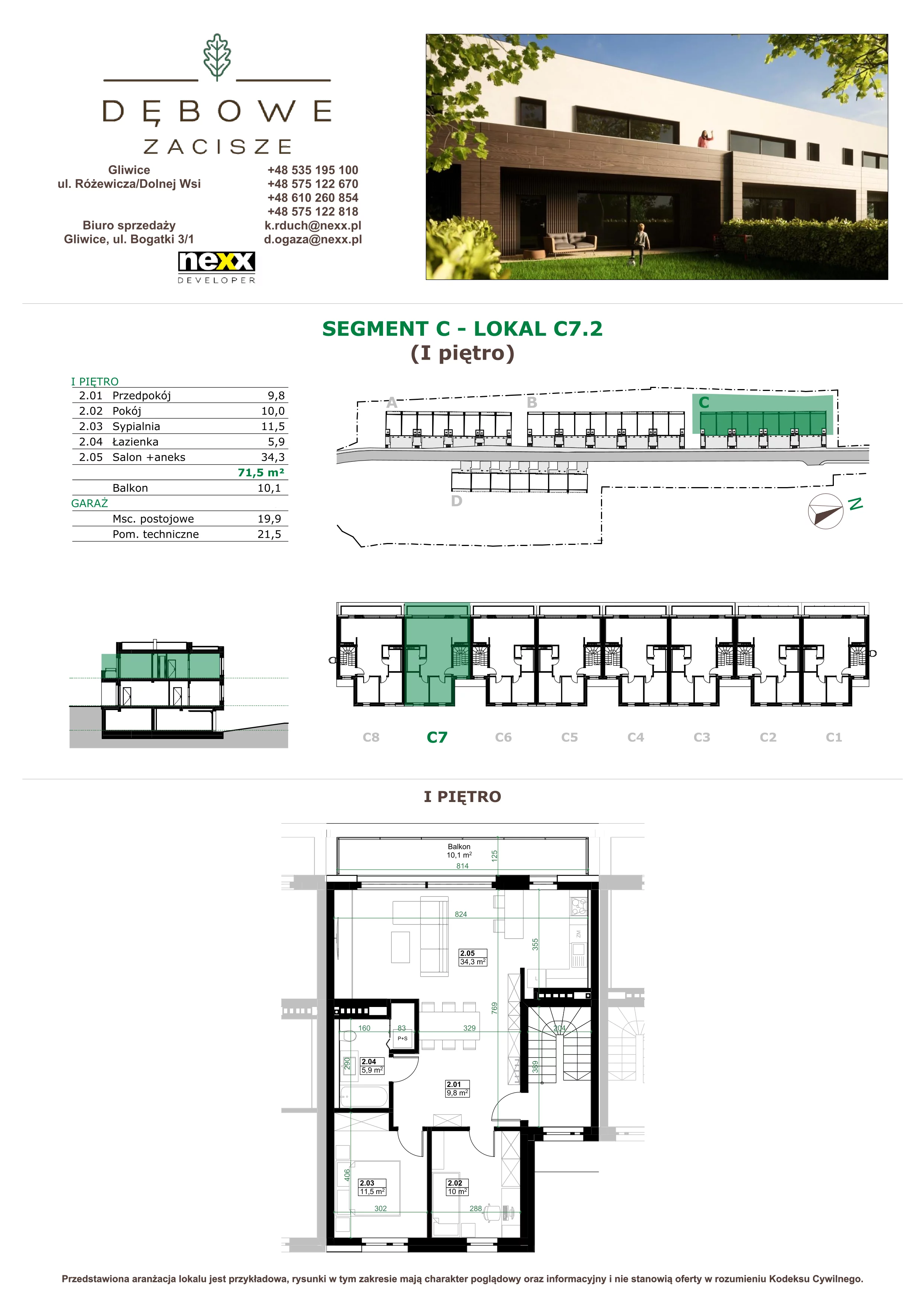 3 pokoje, mieszkanie 71,50 m², piętro 1, oferta nr C7.2, Dębowe Zacisze, Gliwice, Wójtowa Wieś, ul. Dolnej Wsi