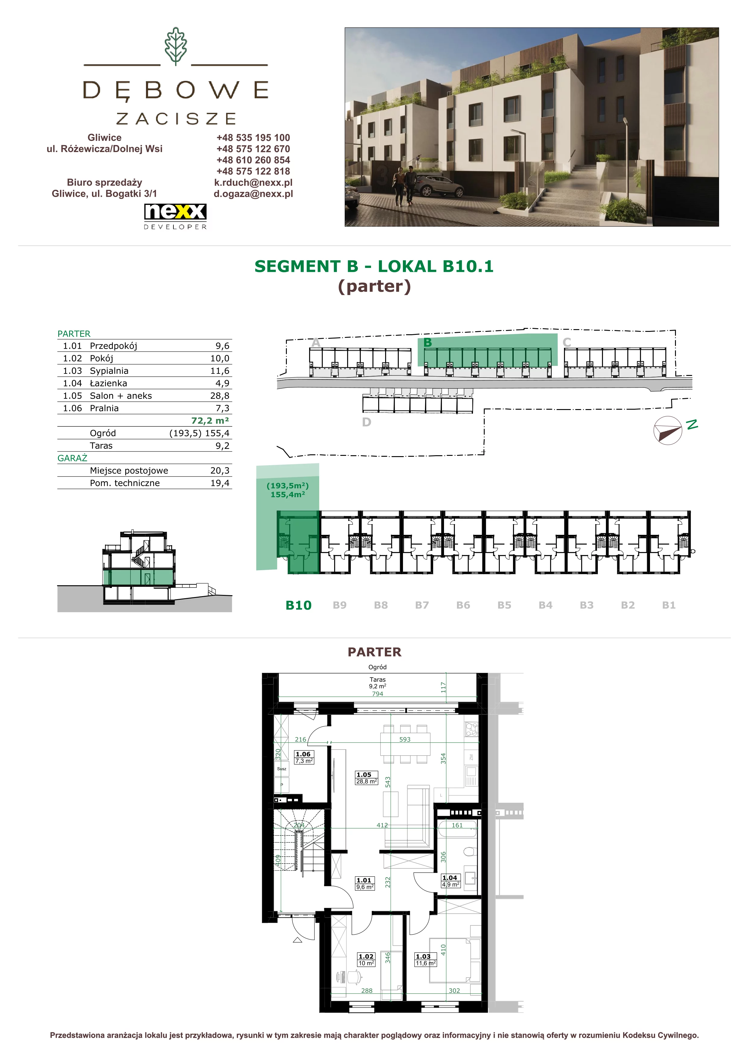 3 pokoje, mieszkanie 72,20 m², parter, oferta nr B10.1, Dębowe Zacisze, Gliwice, Wójtowa Wieś, ul. Dolnej Wsi