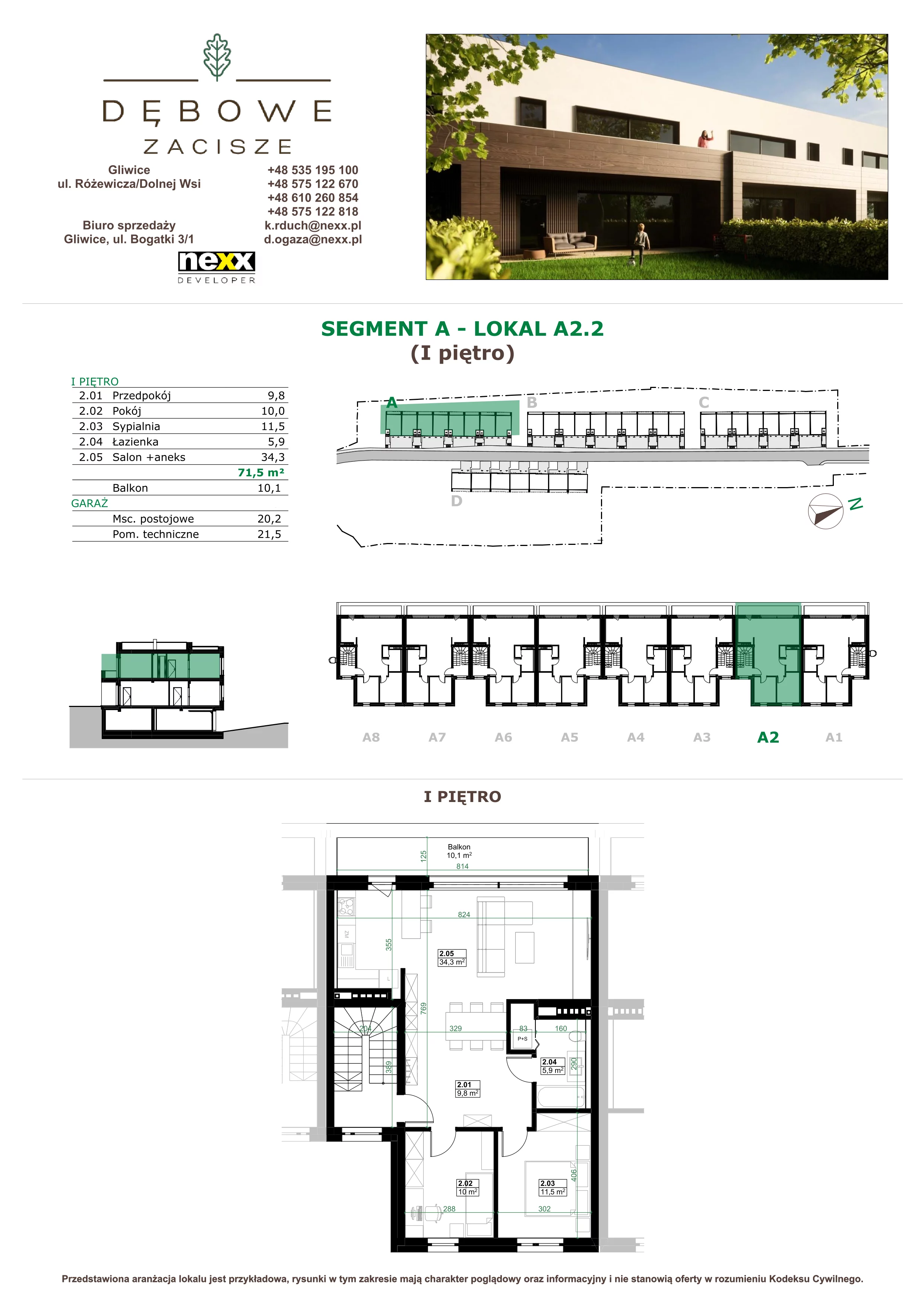 3 pokoje, mieszkanie 71,50 m², piętro 1, oferta nr A2.2, Dębowe Zacisze, Gliwice, Wójtowa Wieś, ul. Dolnej Wsi