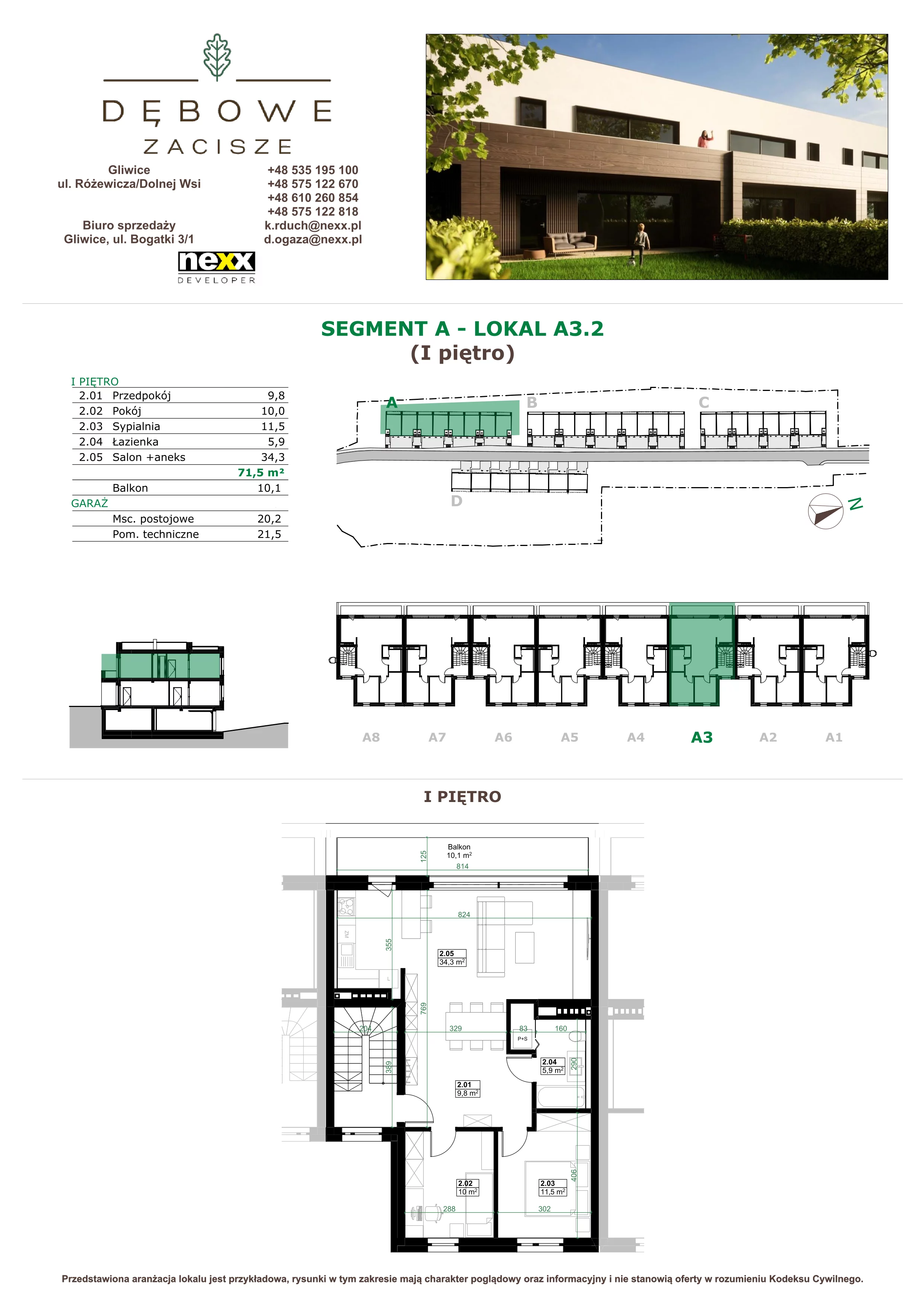 3 pokoje, mieszkanie 71,50 m², piętro 1, oferta nr A3.2, Dębowe Zacisze, Gliwice, Wójtowa Wieś, ul. Dolnej Wsi