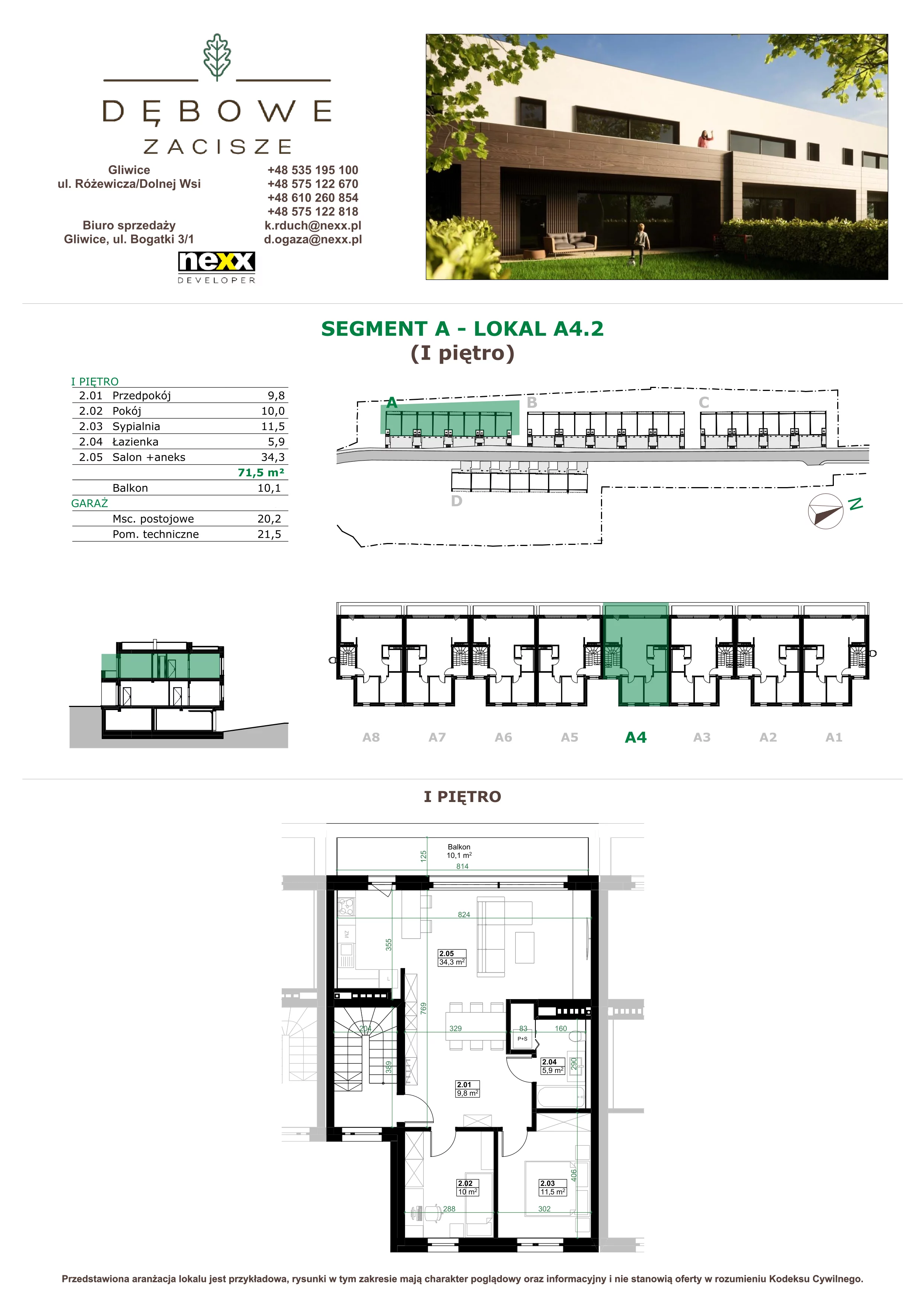 3 pokoje, mieszkanie 71,50 m², piętro 1, oferta nr A4.2, Dębowe Zacisze, Gliwice, Wójtowa Wieś, ul. Dolnej Wsi