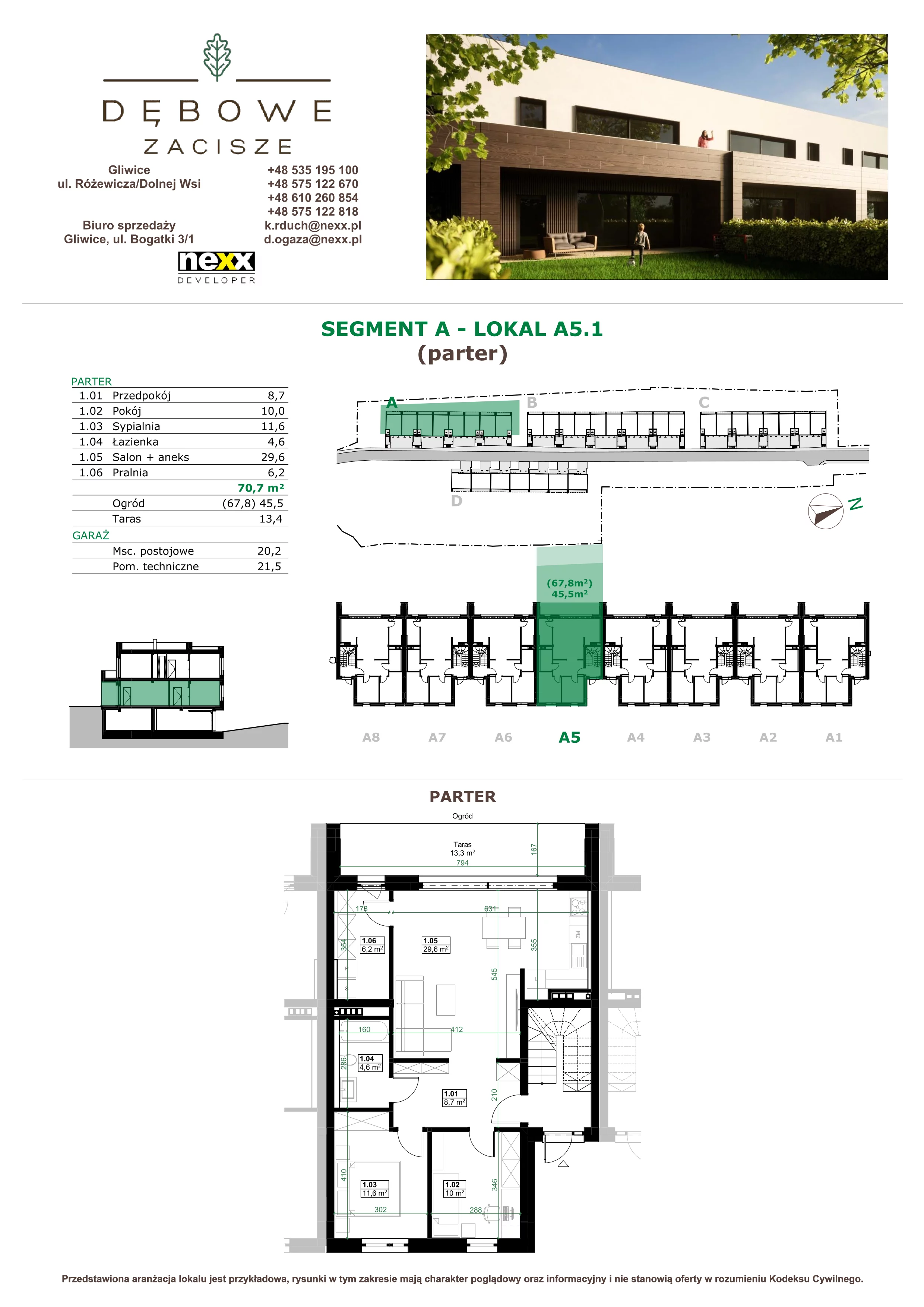 3 pokoje, mieszkanie 70,70 m², parter, oferta nr A5.1, Dębowe Zacisze, Gliwice, Wójtowa Wieś, ul. Dolnej Wsi