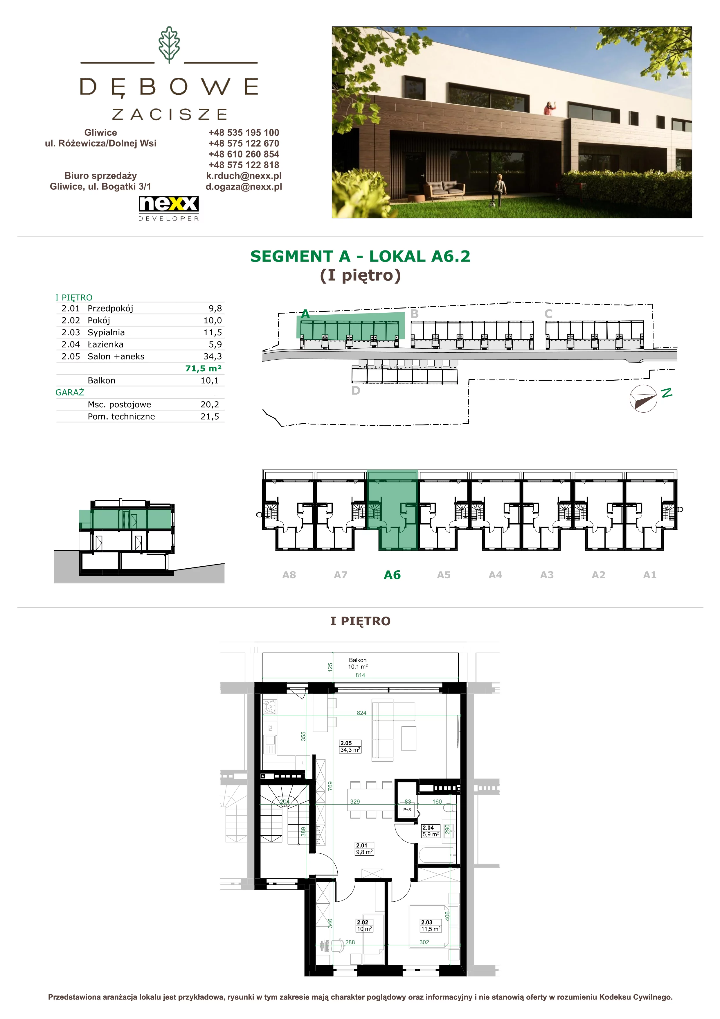 3 pokoje, mieszkanie 71,50 m², piętro 1, oferta nr A6.2, Dębowe Zacisze, Gliwice, Wójtowa Wieś, ul. Dolnej Wsi