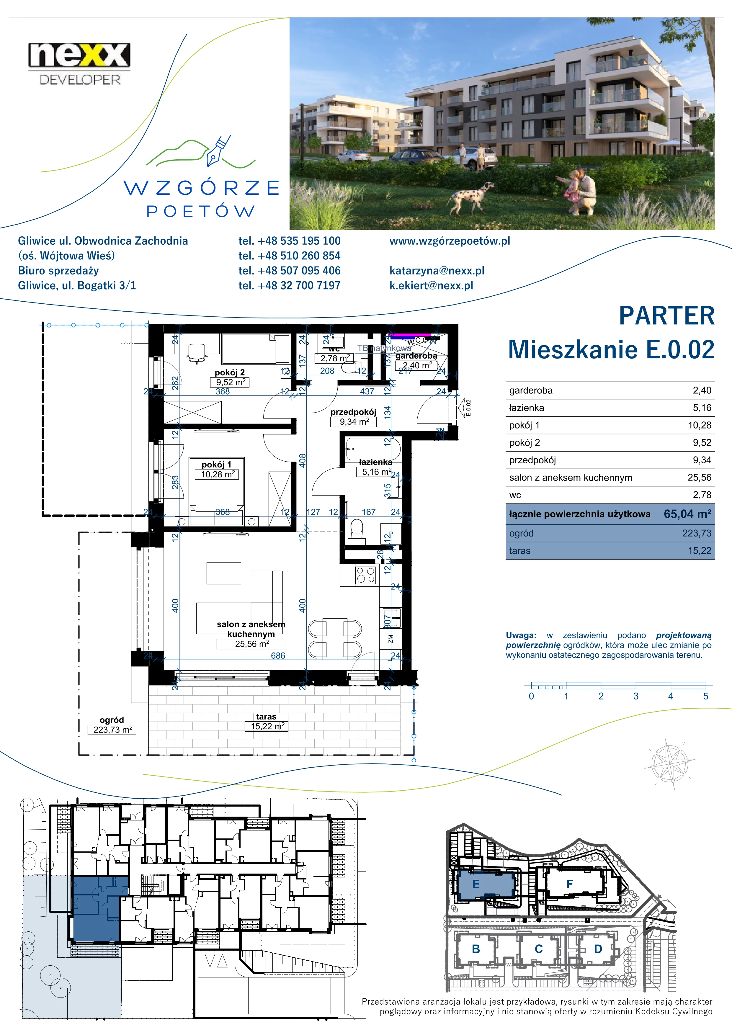 3 pokoje, mieszkanie 65,04 m², parter, oferta nr E.0.02, Wzgórze Poetów 2, Gliwice, Wójtowa Wieś, ul. T. Mazowieckiego