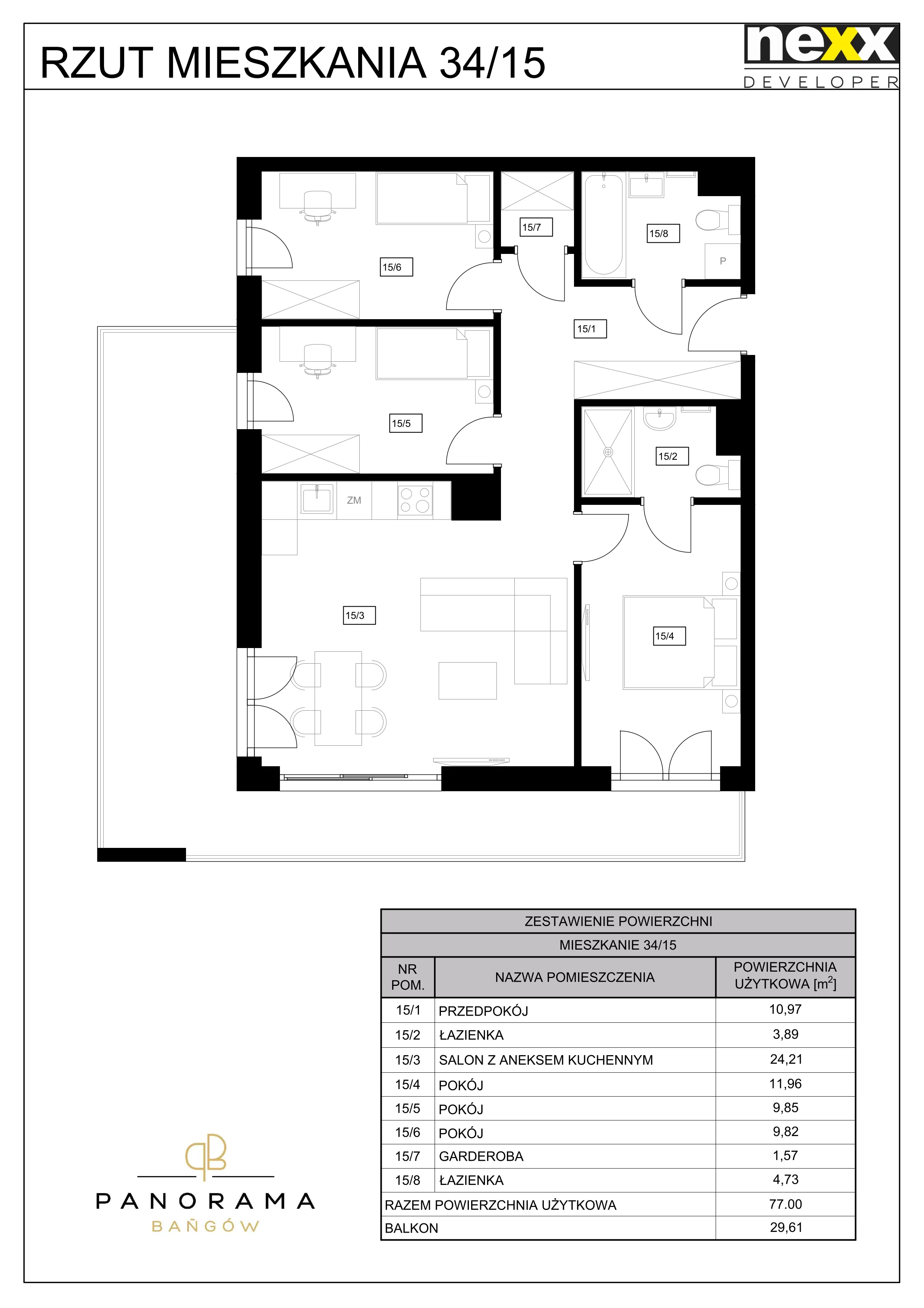 4 pokoje, mieszkanie 77,00 m², piętro 2, oferta nr B15, Panorama Bańgów, Siemianowice Śląskie, Bańgów, ul. Bańgowska