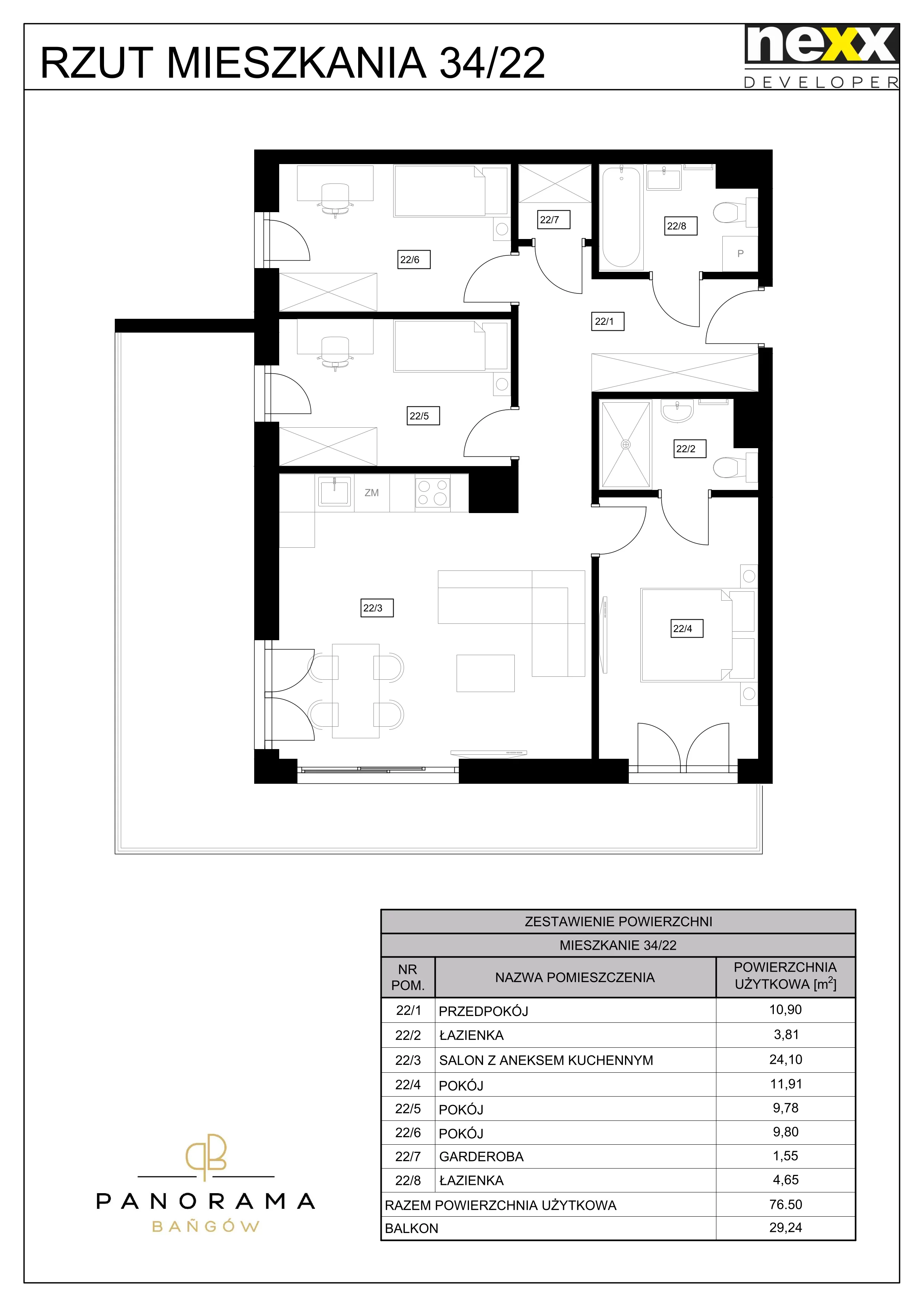 4 pokoje, mieszkanie 76,50 m², piętro 3, oferta nr B22, Panorama Bańgów, Siemianowice Śląskie, Bańgów, ul. Bańgowska