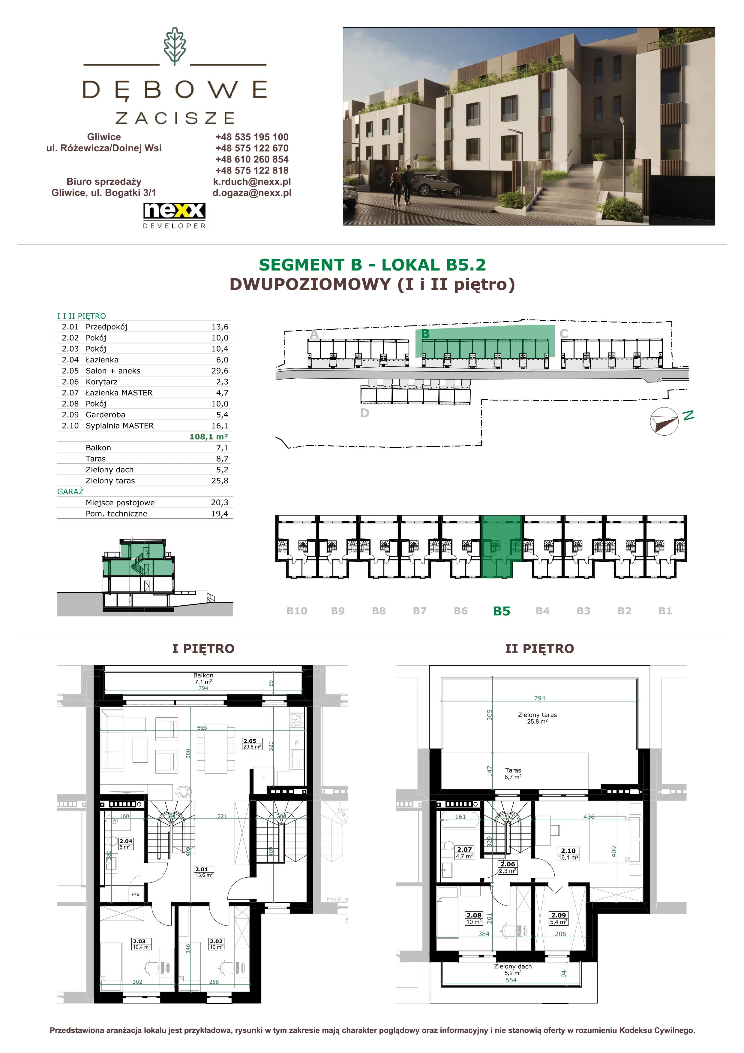5 pokoi, mieszkanie 108,10 m², piętro 1, oferta nr B5.2, Dębowe Zacisze, Gliwice, Wójtowa Wieś, ul. Dolnej Wsi