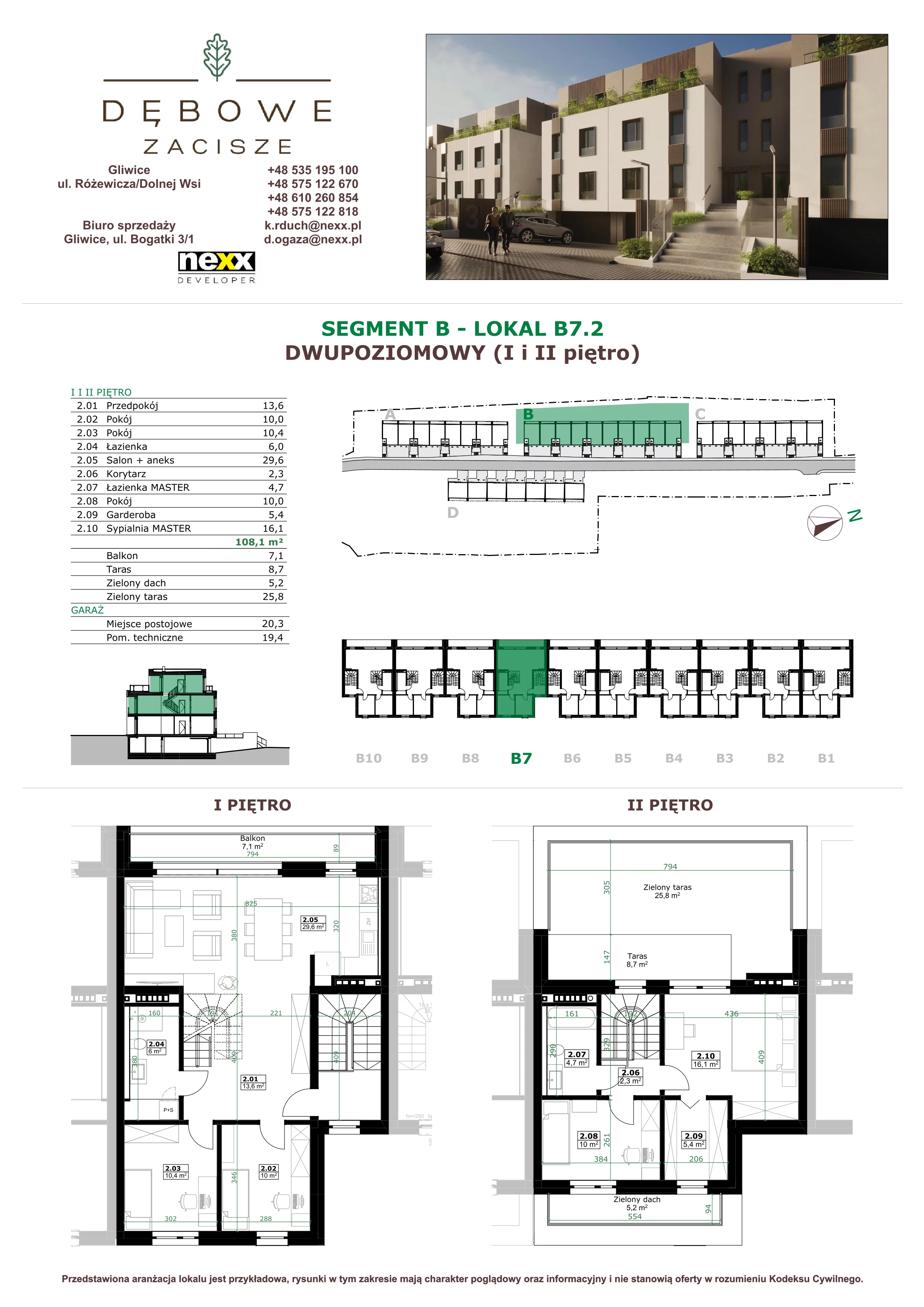 5 pokoi, mieszkanie 108,10 m², piętro 1, oferta nr B7.2, Dębowe Zacisze, Gliwice, Wójtowa Wieś, ul. Dolnej Wsi